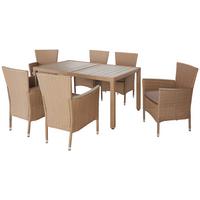 Gartengarnitur 7-Tlg. Porto Rio Rattanoptik mit Kissen - Hellbraun/Grau, MODERN, Kunststoff/Textil - Luca Bessoni