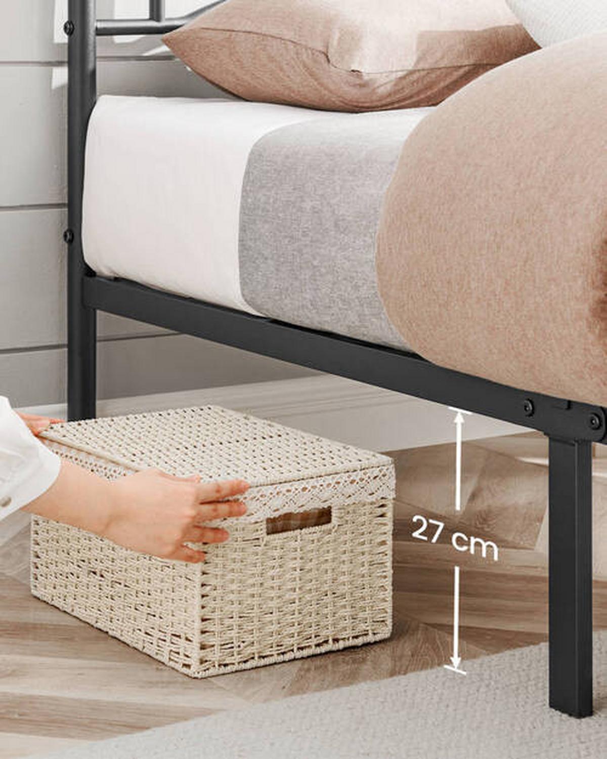 Metallbett, Schwarz Lackiert Mit Lattenrost, Lf: 90x190 Cm - Schwarz, ROMANTIK / LANDHAUS, Metall (90/190cm) - Boxxx