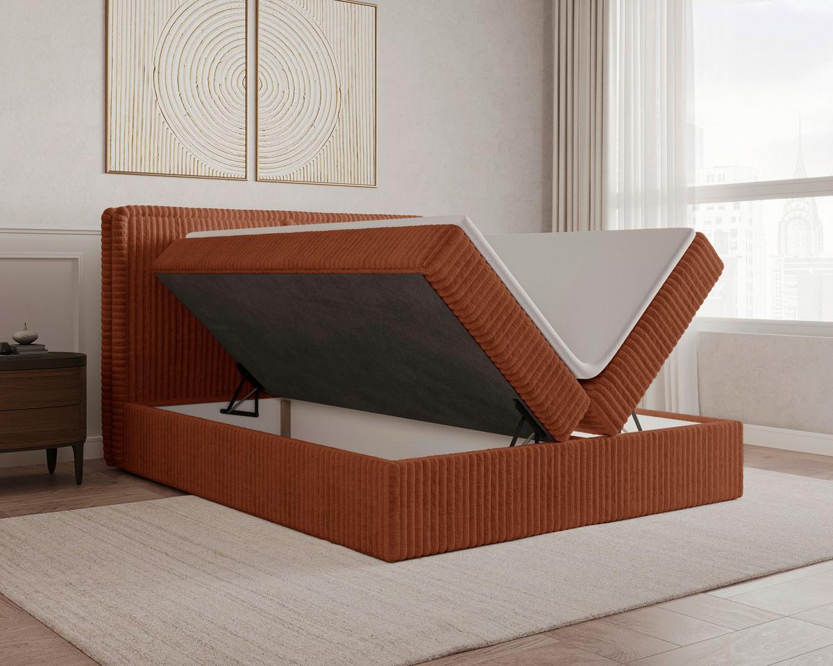 Boxbett Barcelona mit Topper 180x200 - Terracotta/Schwarz, MODERN, Holz/Kunststoff (180/200cm) - Livetastic