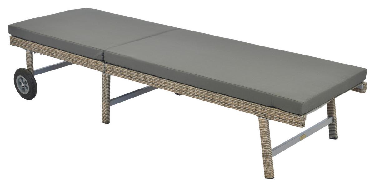 Sonnenliege Navarra Metall/Kunststoff mit Rollen - Beige/Grau, MODERN, Kunststoff/Metall (202/35/65cm) - Gardenson
