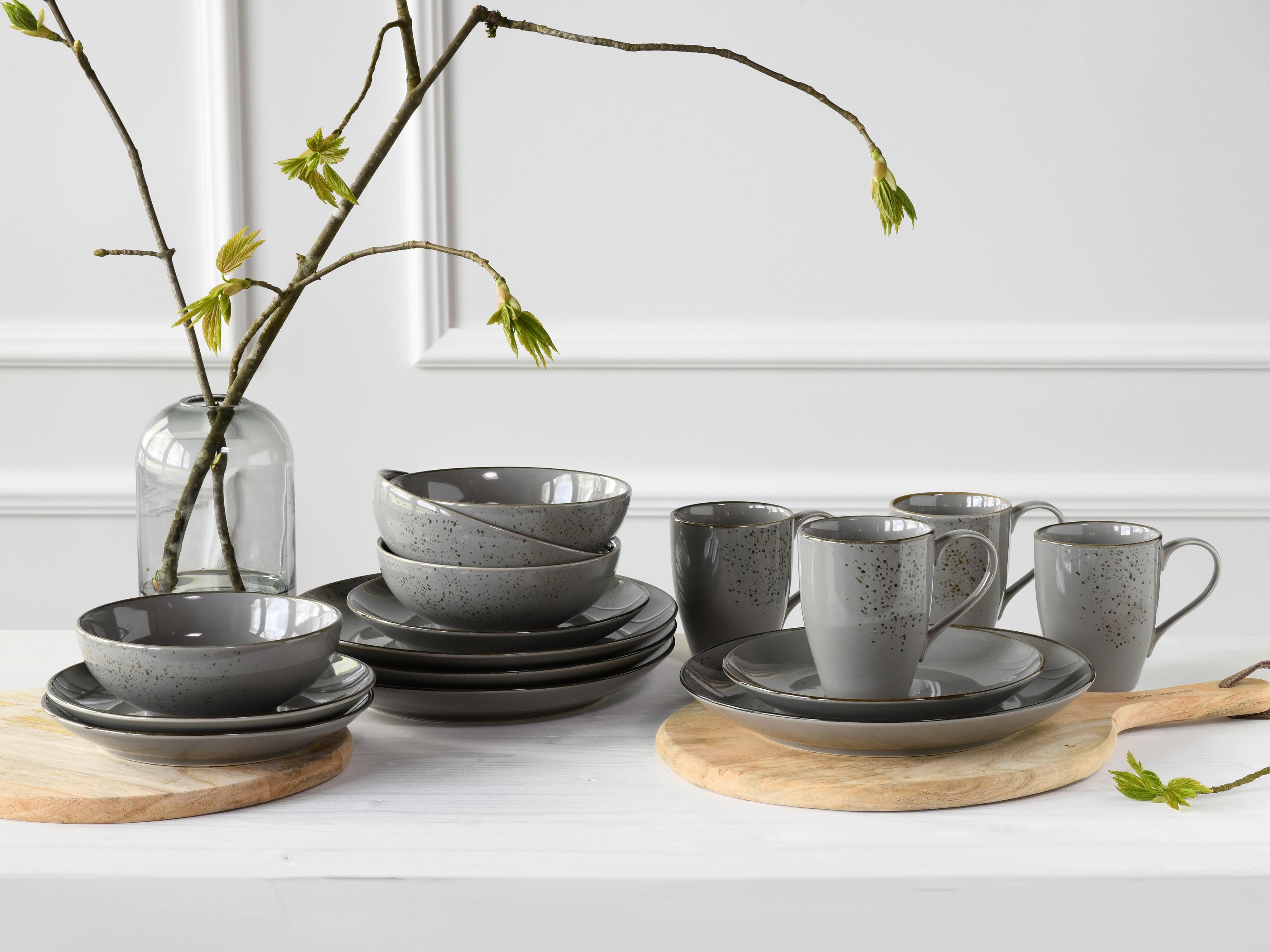 Kombiservice Nature Grau 16-teilig - Grau, Basics, Keramik - Creatable