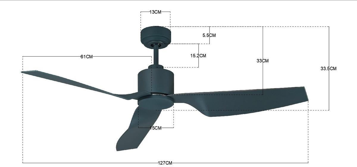 Deckenventilator Airfusion Anthrazit 3 Kunststoffflügel - Anthrazit, Basics, Kunststoff/Metall (127/33cm)