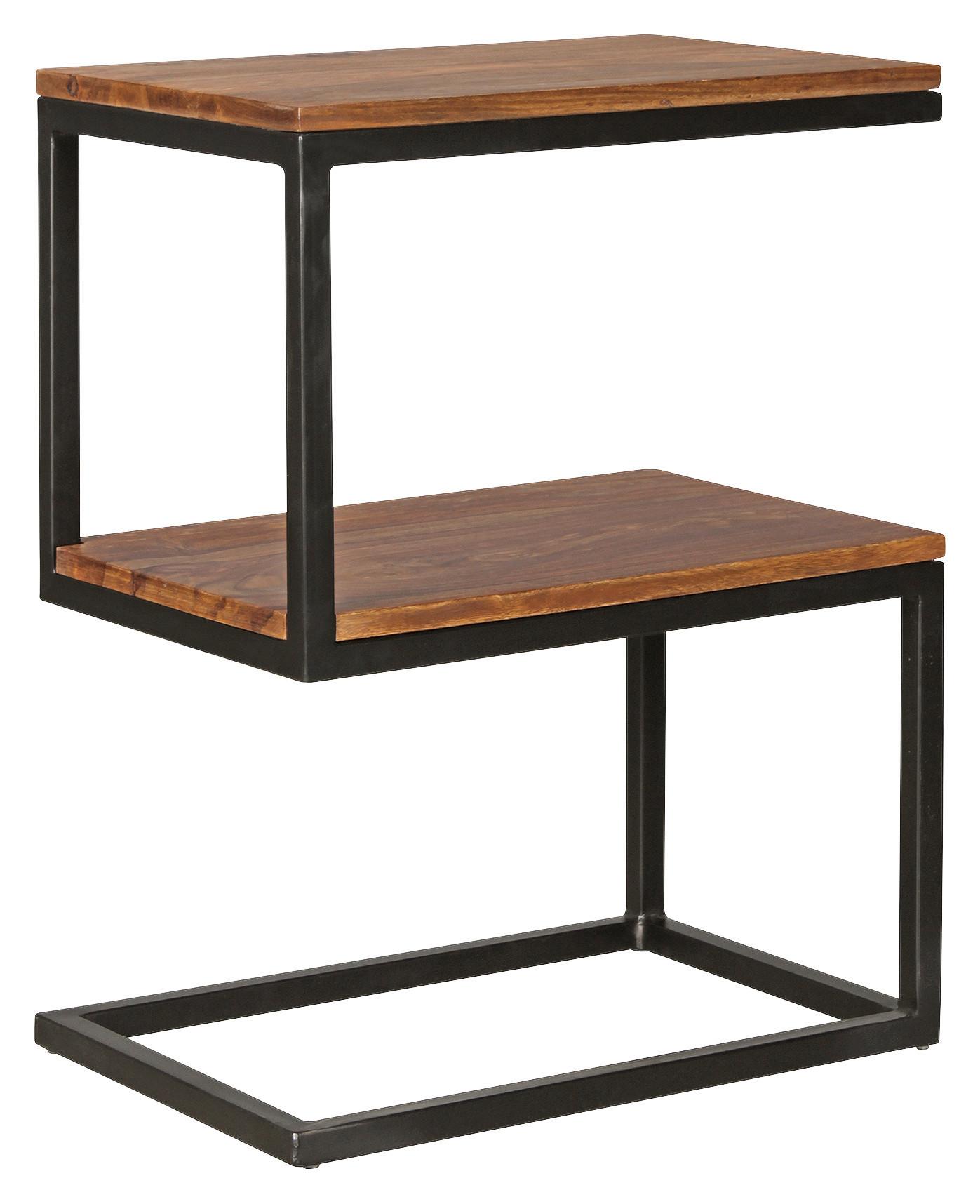 Beistelltisch mit Holzplatten S-Form Akola, Sheesham/Schwarz - Sheeshamfarben/Schwarz, Design, Holz/Metall (45/30/60cm) - MID.YOU