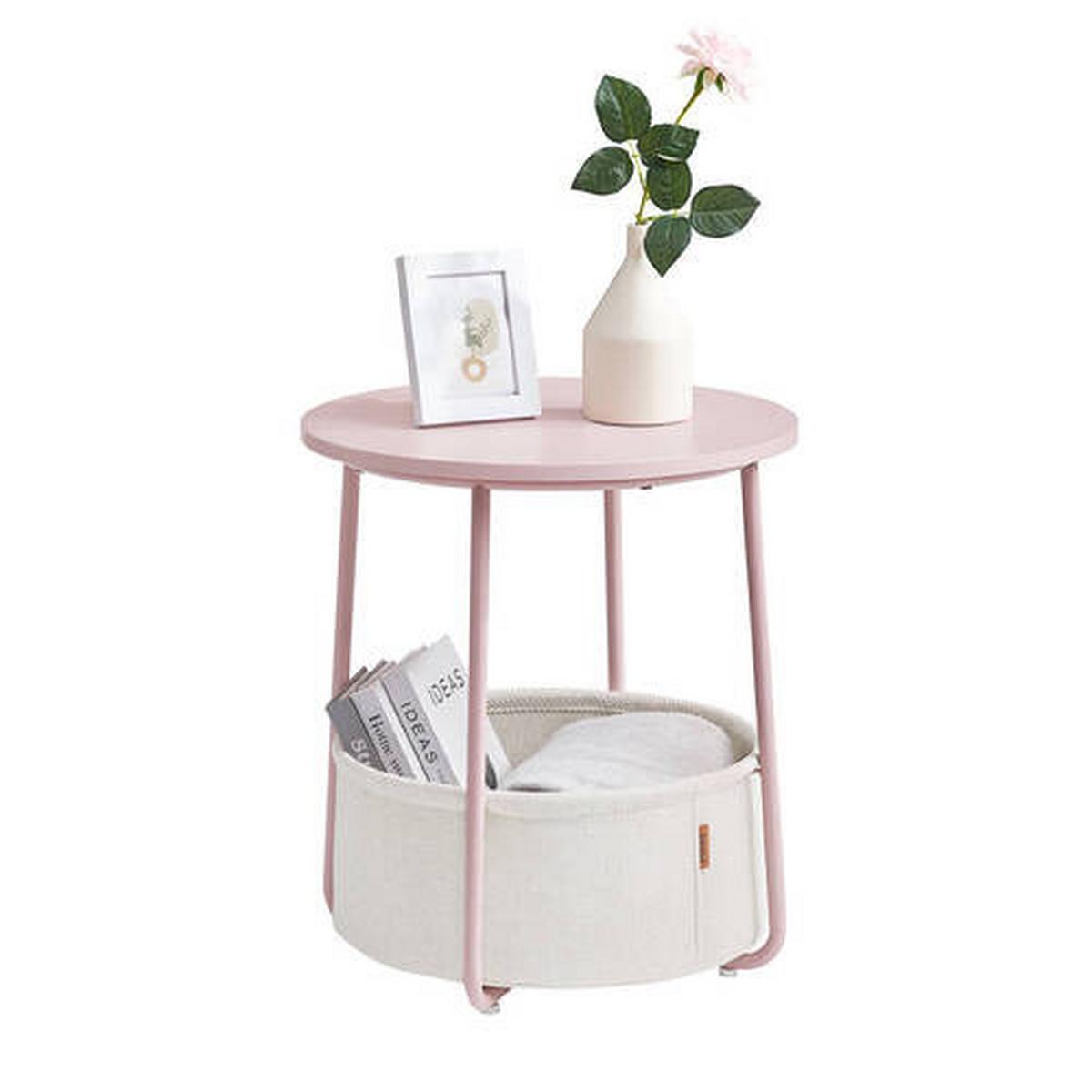 Beistelltisch Mit Korb Rosa, Weiß - Rosa/Weiß, Design, Holz/Textil (45/45/51cm) - Boxxx