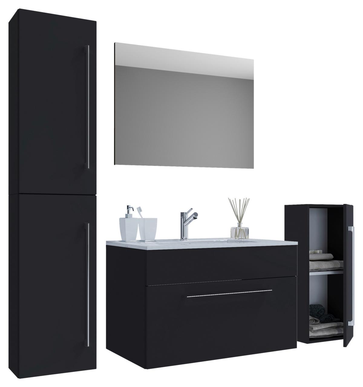 Badezimmer Badinos 5-Teilig Schwarz B: 126 cm - Schwarz/Weiß, MODERN, Keramik/Holzwerkstoff (126cm) - MID.YOU