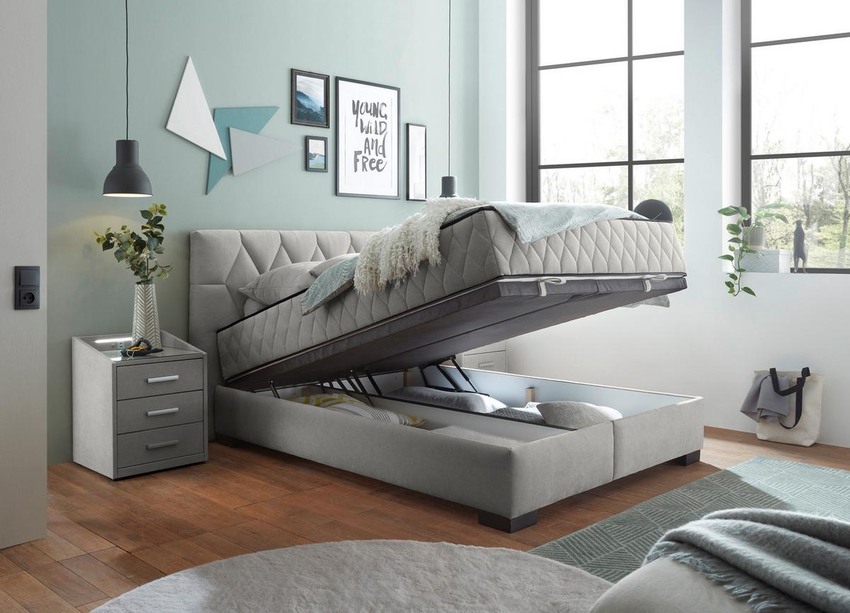 Boxbett Mit Bettkasten 140x200 Nagol B - Hellgrau/Schwarz, MODERN, Holzwerkstoff/Textil (140/200cm) - MID.YOU