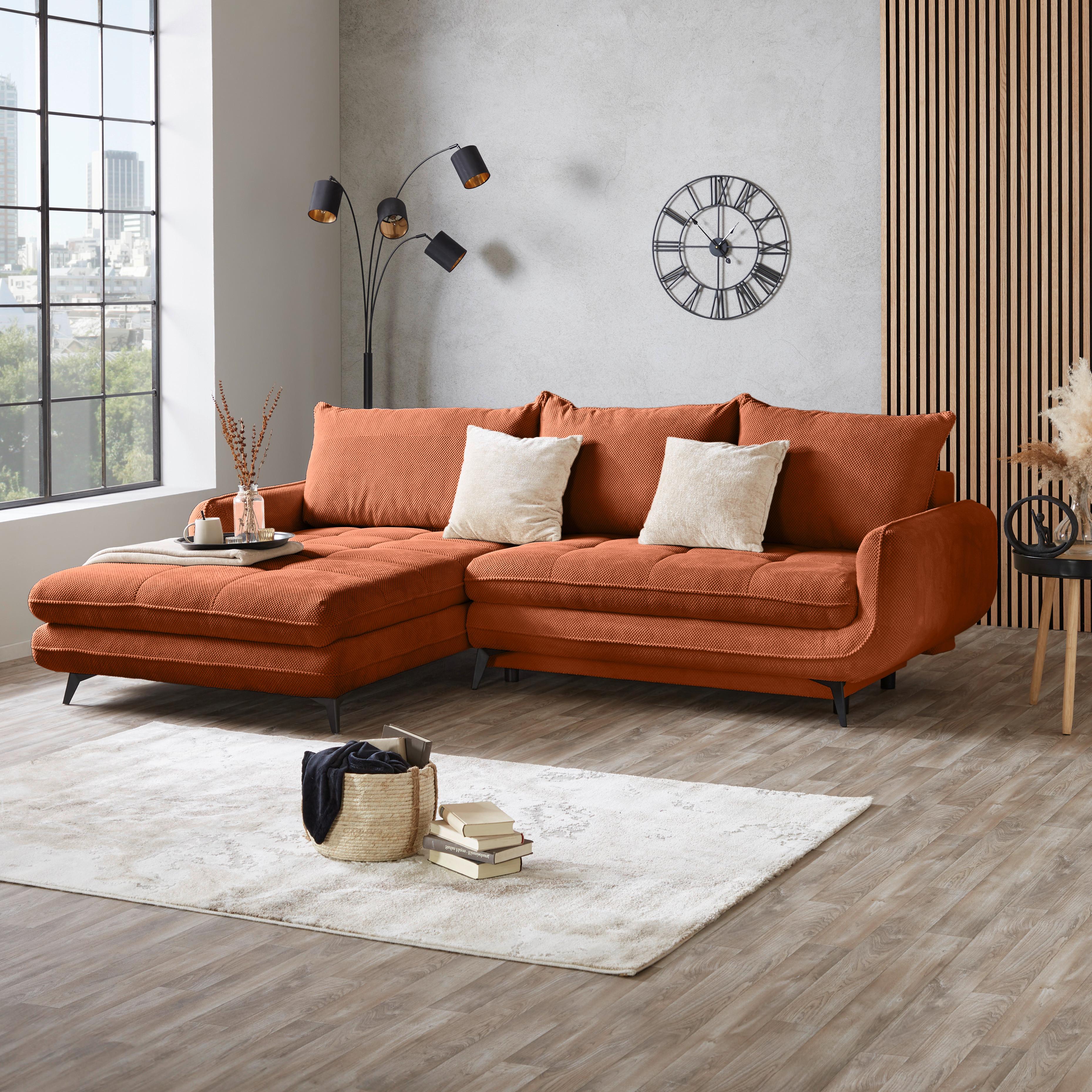 Ecksofa Wave - Schwarz/Orange, MODERN, Textil (189/266cm)
