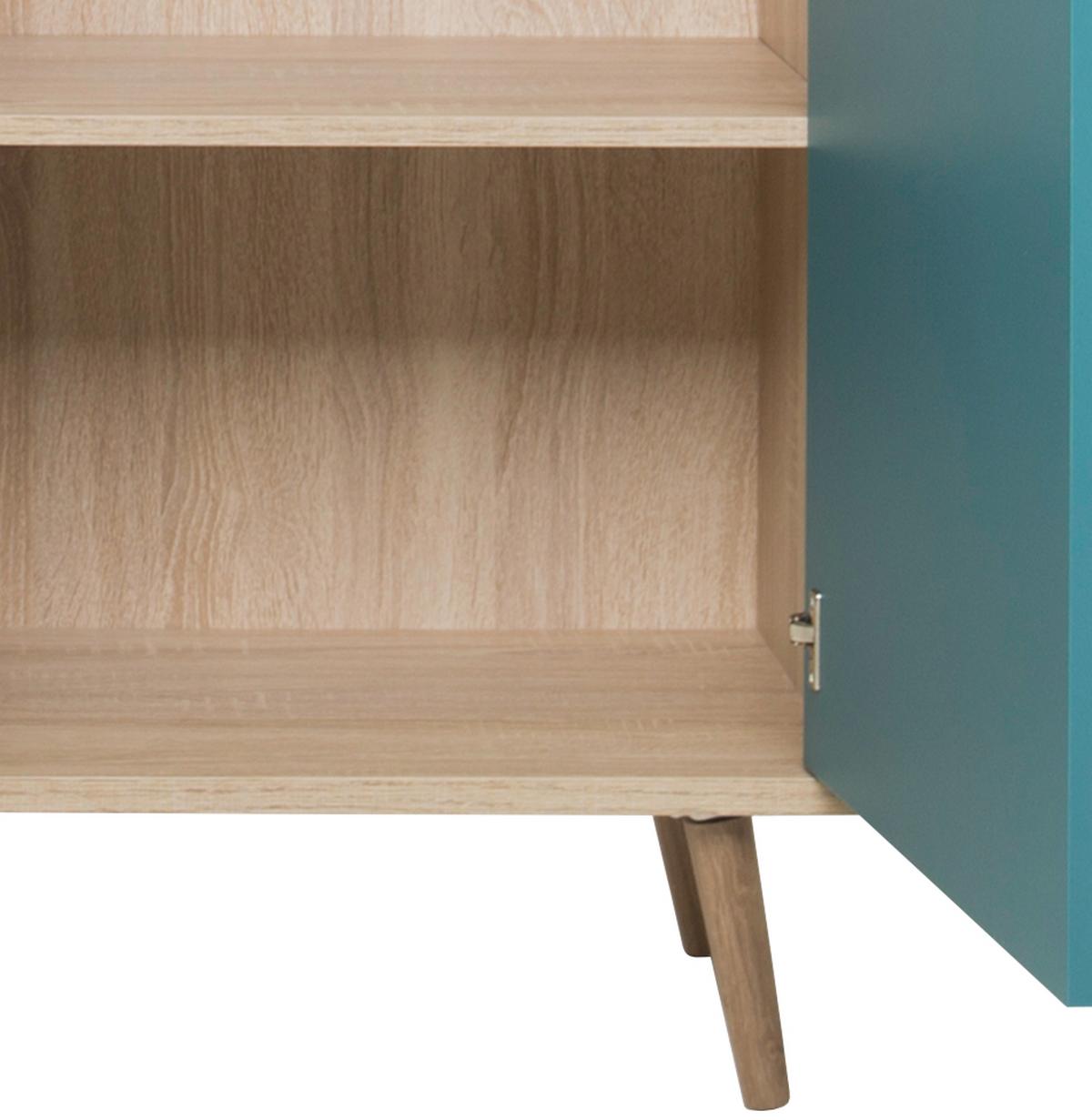 Kommode B 103cm Cuba 1-trend, Eiche Dekor/grau, Weiß, Petrol - Eichefarben/Petrol, Trend, Holzwerkstoff (103/87/40cm) - MID.YOU