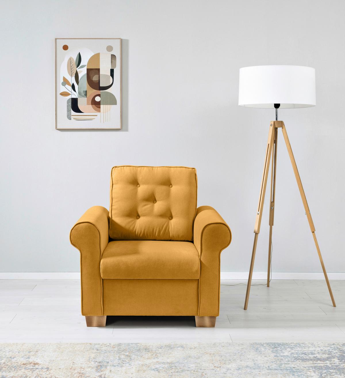 Sessel Arles, Gelb 40 B: 93 Cm - Gelb/Buchefarben, Design, Textil (93/89/82cm) - MID.YOU