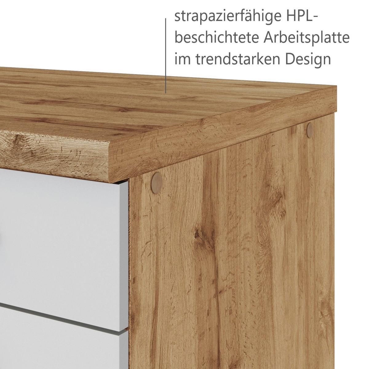 Eckküche Florenz ohne Geräte 240x270 cm Weiß/Eichefarben - Eiche Wotan/Weiß, Design, Holzwerkstoff (240/270cm) - Held
