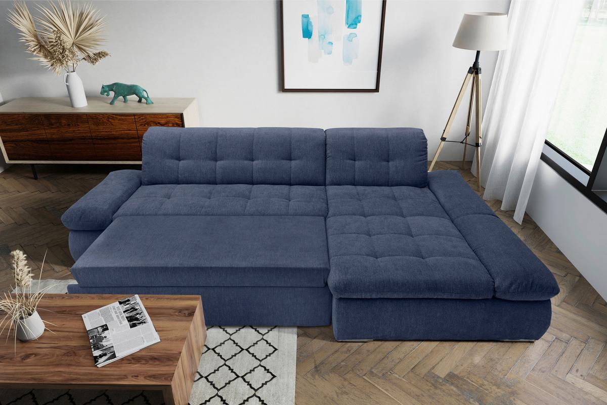 Ecksofa Mit Schlaffunktion Moric Dunkelblau Mikrofaser - Chromfarben/Dunkelblau, KONVENTIONELL, Textil (300/172cm) - MID.YOU