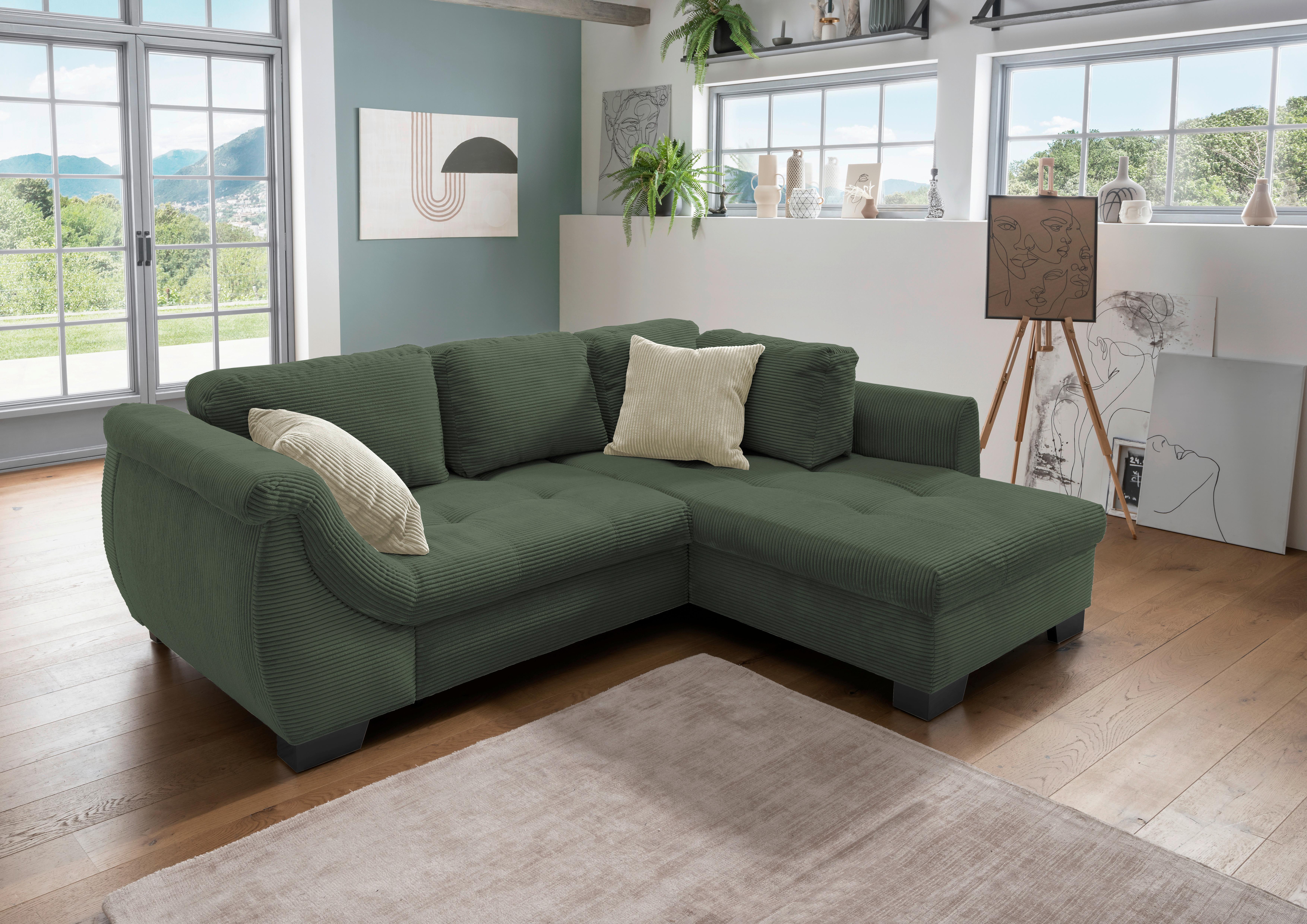 Ecksofa mit echt bezogener Rückenlehne
