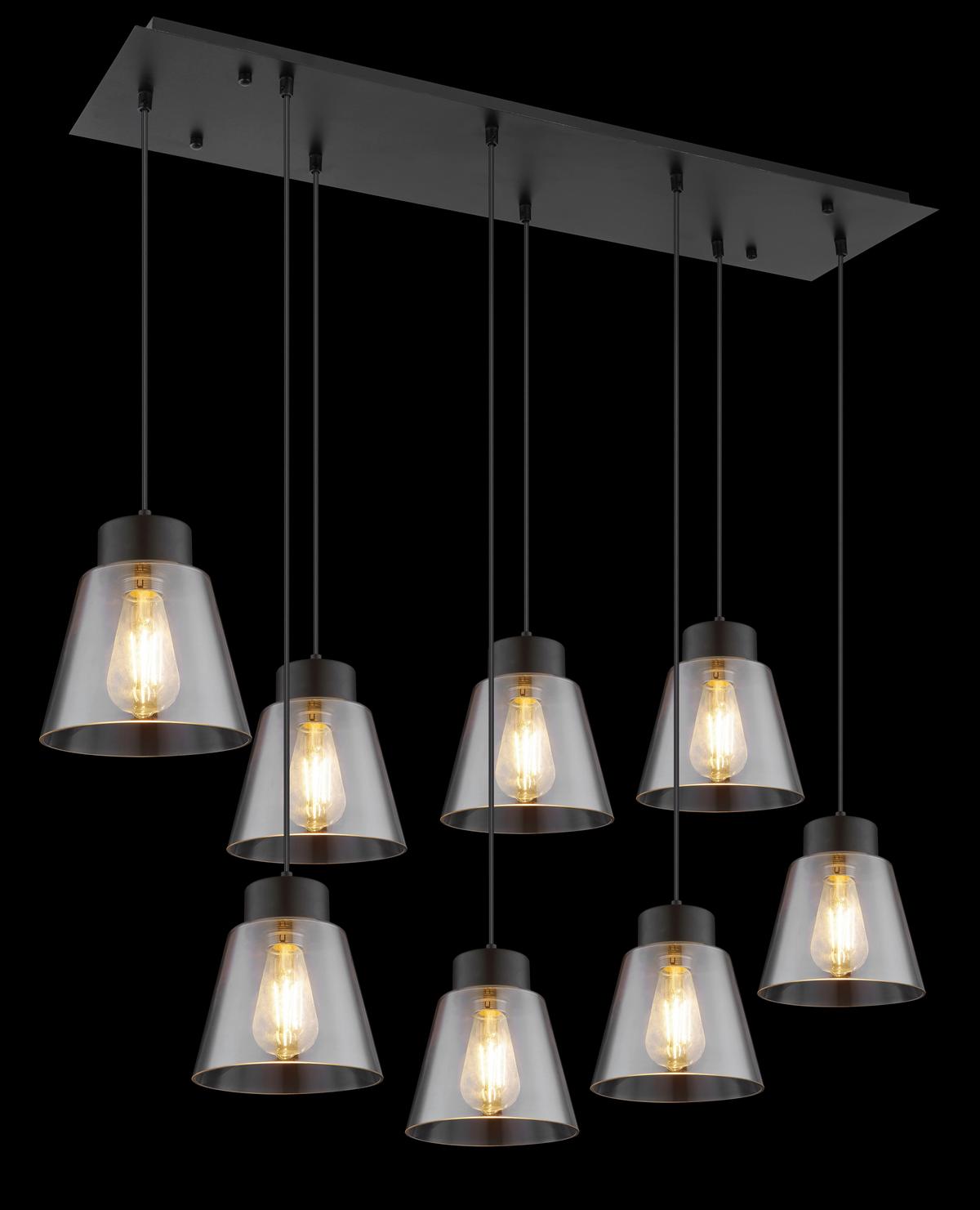 Hängeleuchte Globo H: 125 Cm 8-Flammig - Schwarz, Basics, Glas/Metall (94/34/125cm) - Globo