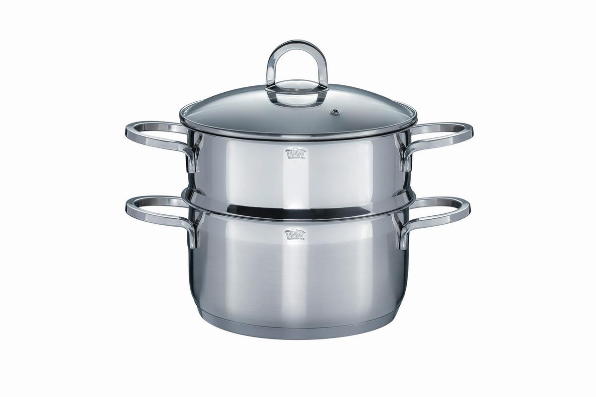 Kochtopfset Alara Edelstahlfarben, 8-teilig - Klar/Edelstahlfarben, Basics, Glas/Metall - GSW