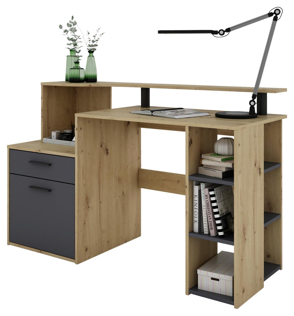 Schreibtisch Louis - Anthrazit/Eiche Artisan, MODERN, Holzwerkstoff (140/55/89cm) - MID.YOU