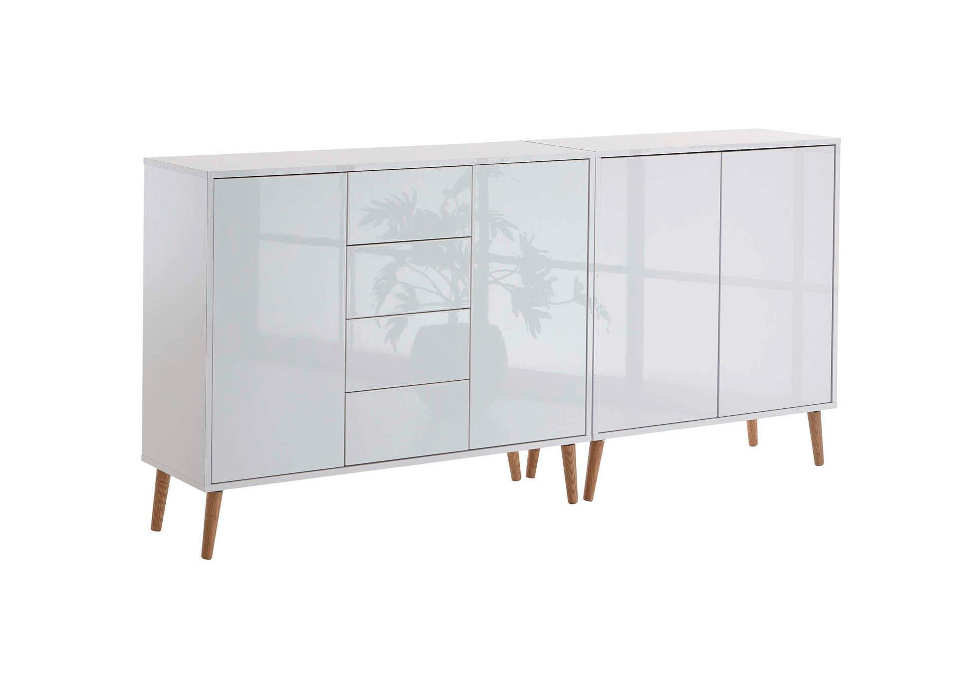 Sideboard Mailand Weiß Hochglanz B: 185 cm - Weiß Hochglanz/Eiche Artisan, MODERN, Holzwerkstoff (185/86/33cm) - MID.YOU