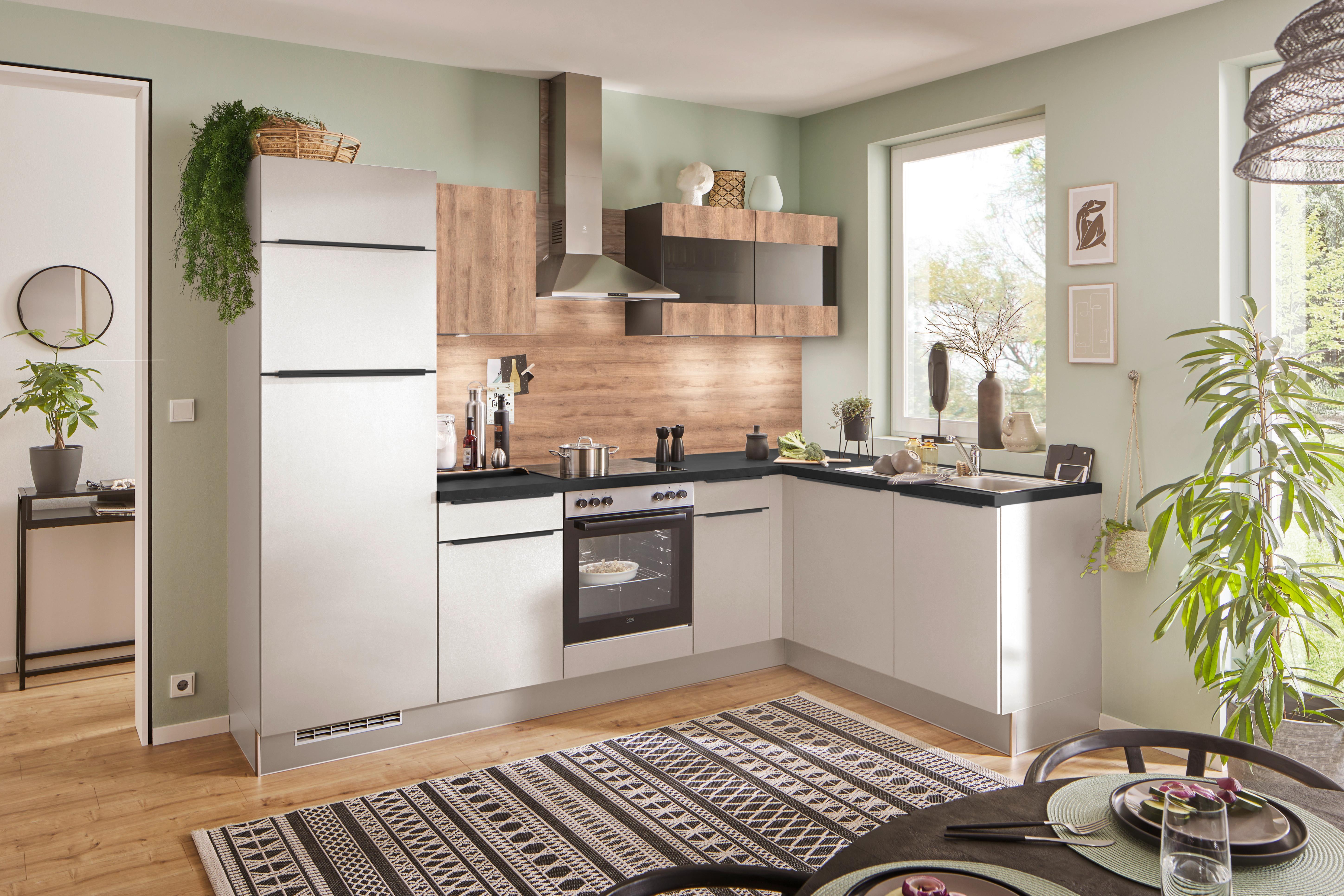 Eckküche Pn80/100 - Honigeiche/Kaschmir, Trend, Holzwerkstoff (275/175cm) - Pino