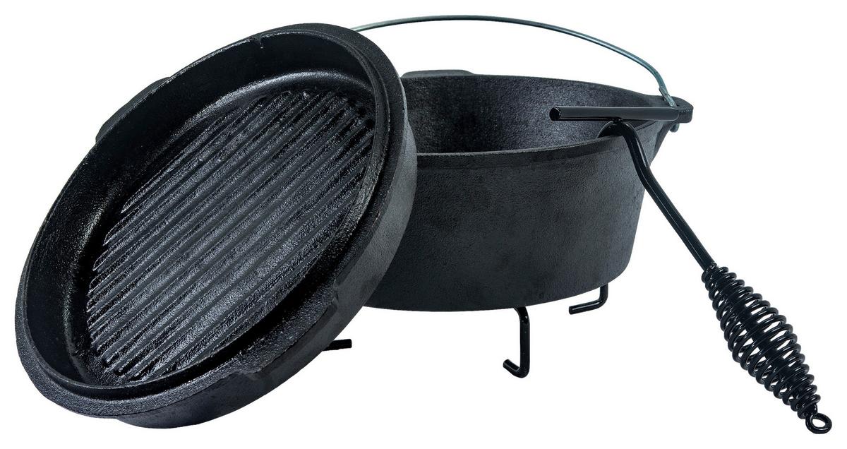 Dutch-Oven-Set Gusseisen Ø31,5 mm Topfuntersetzer Deckelheber - Schwarz, Basics, Metall (31,5cm)
