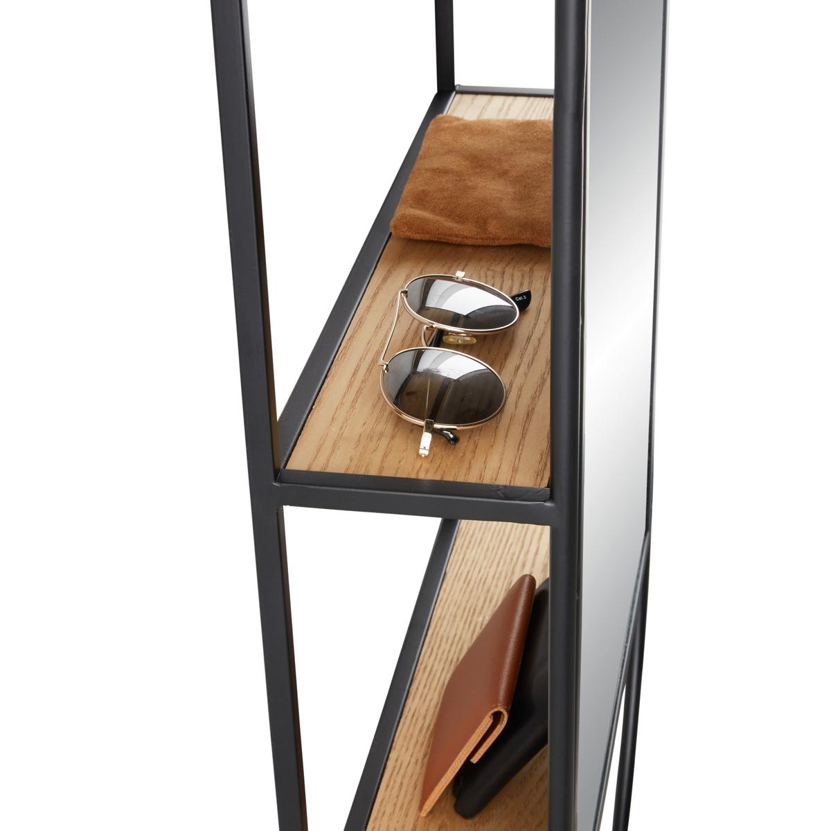 Nástenný vešiak so zrkadlom MIRA - čierna, Lifestyle, kov/drevo (40/100/12cm) - Premium Living