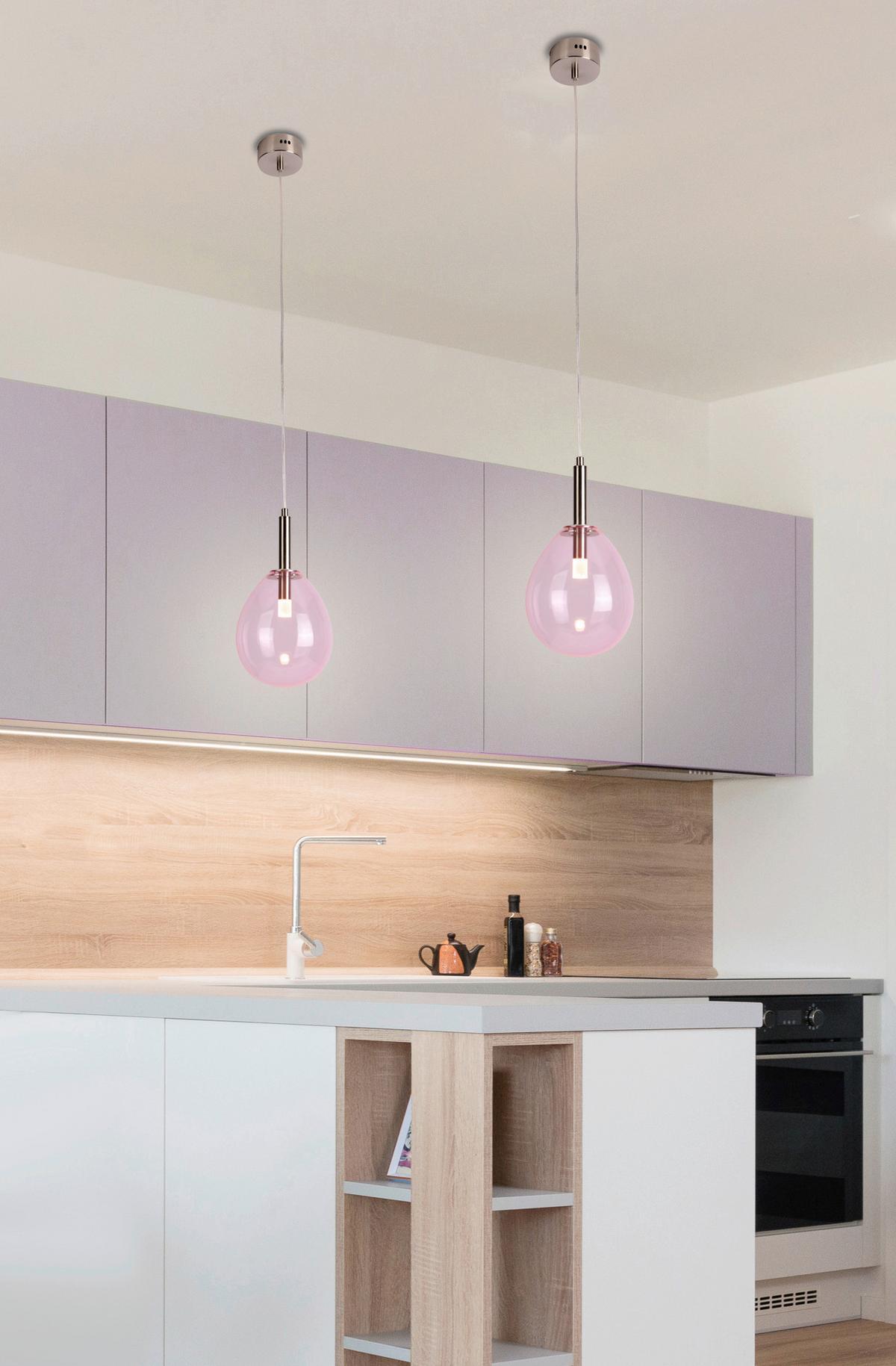LED-Hängeleuchte 50133209 Lukka - Chromfarben/Pink, Design, Glas/Metall (18/18/115cm)