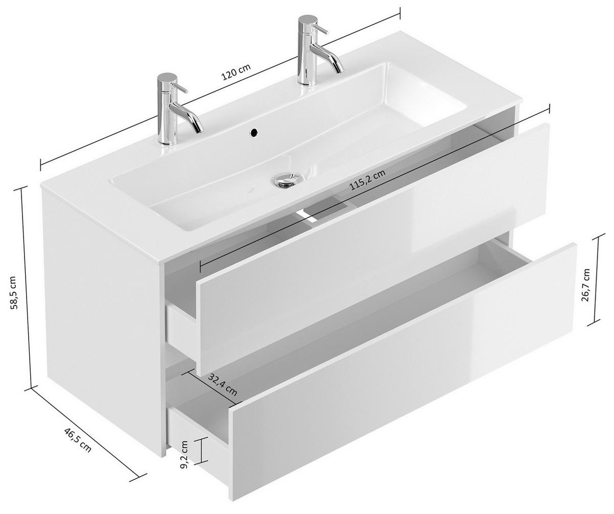 Waschtischkombi Limes Graphitfarben B: 120 Cm - Graphitfarben/Weiß, MODERN, Holzwerkstoff/Stein (120/58,8/46,5cm) - MID.YOU