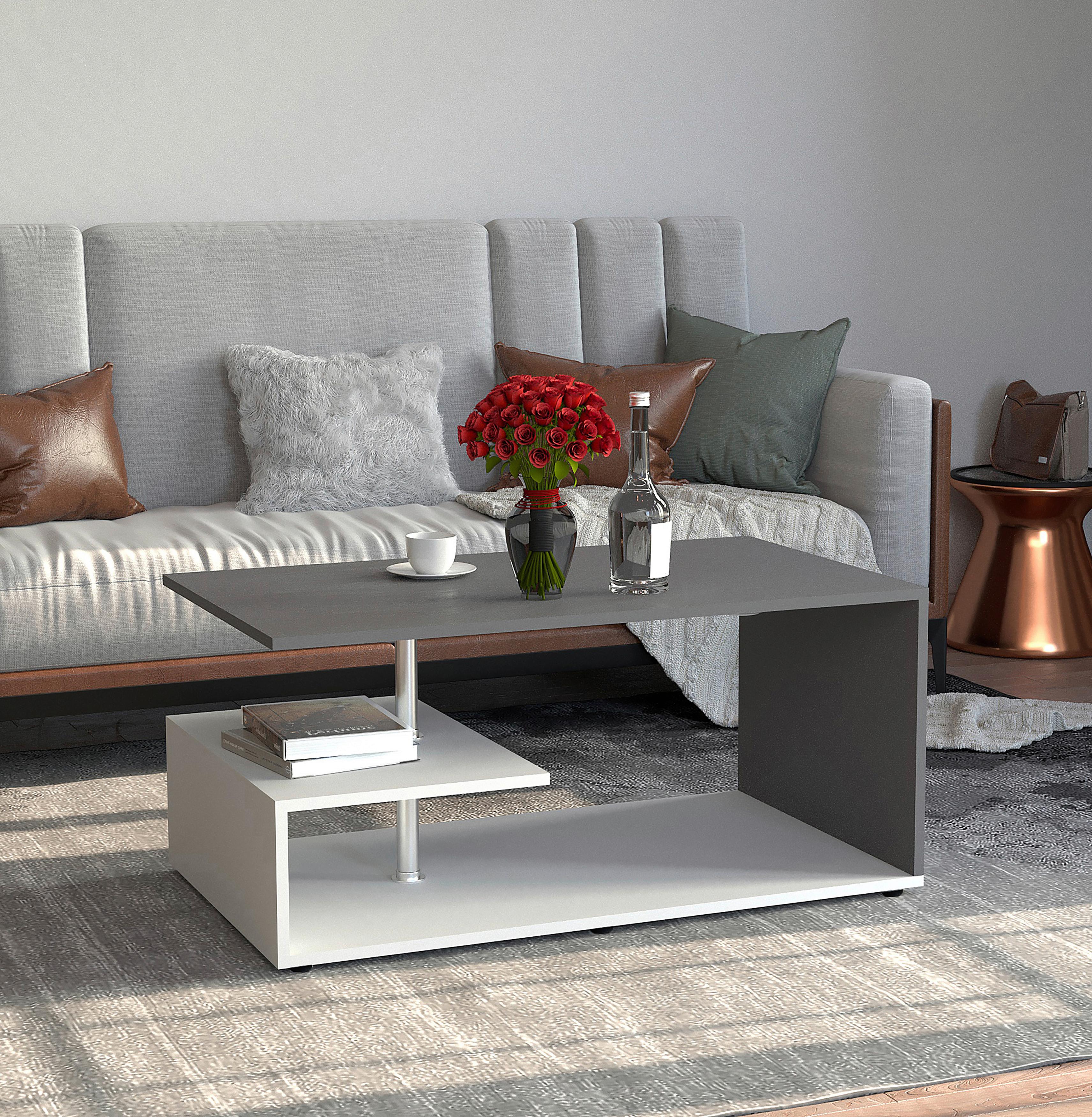 Couchtisch Maliso Anthrazit Weiß - Anthrazit/Schwarz, Design, Holzwerkstoff/Kunststoff (91/53/42cm) - MID.YOU