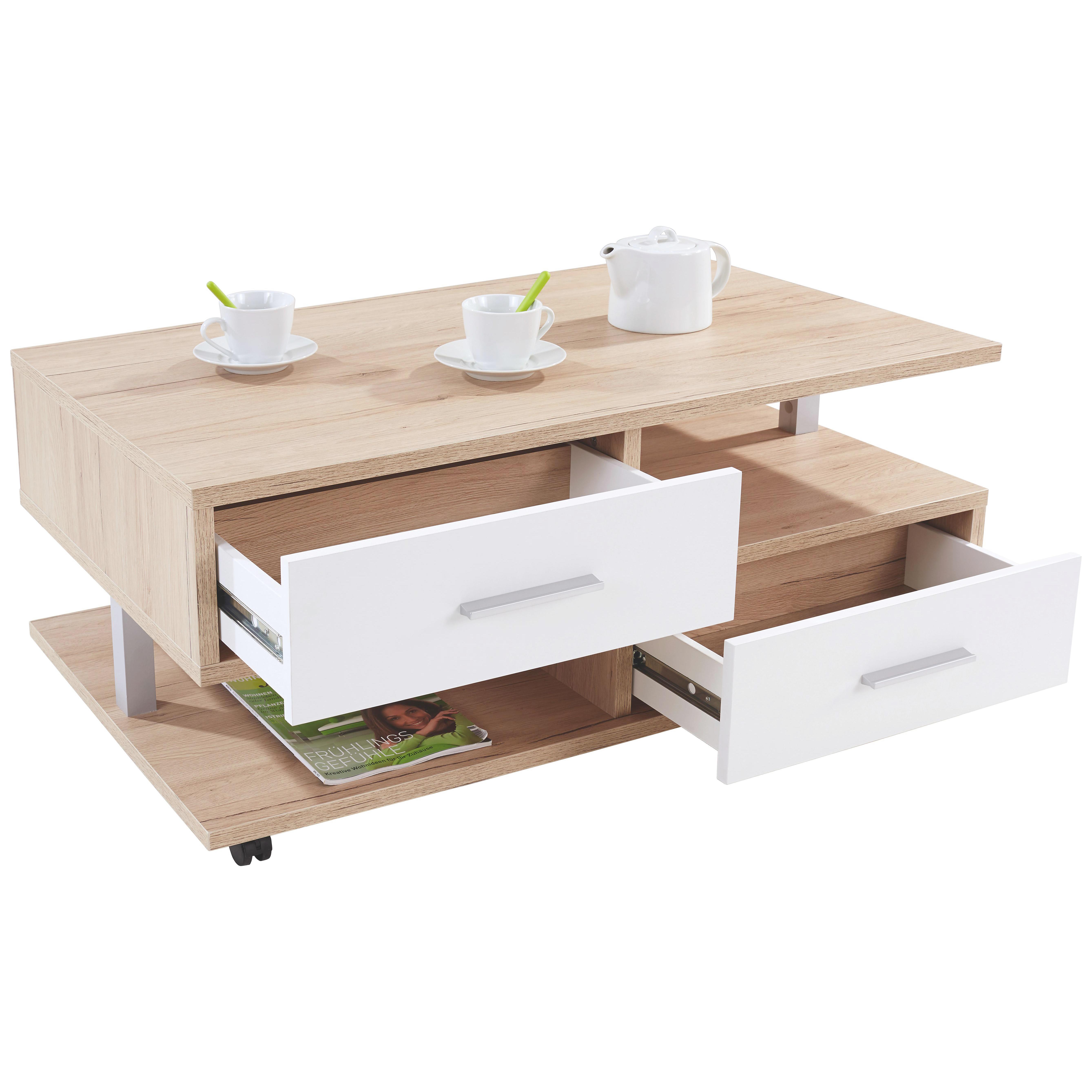 Couchtisch mit 4 Schubladen und Rollen