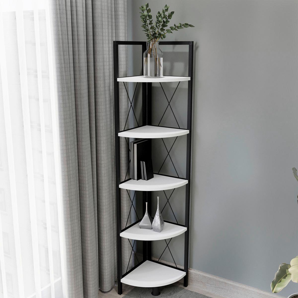 ROHOVÝ REGÁL INSASI 5 ECKREGAL - bílá/černá, Design, kov/kompozitní dřevo (34/160/34cm) - MID.YOU