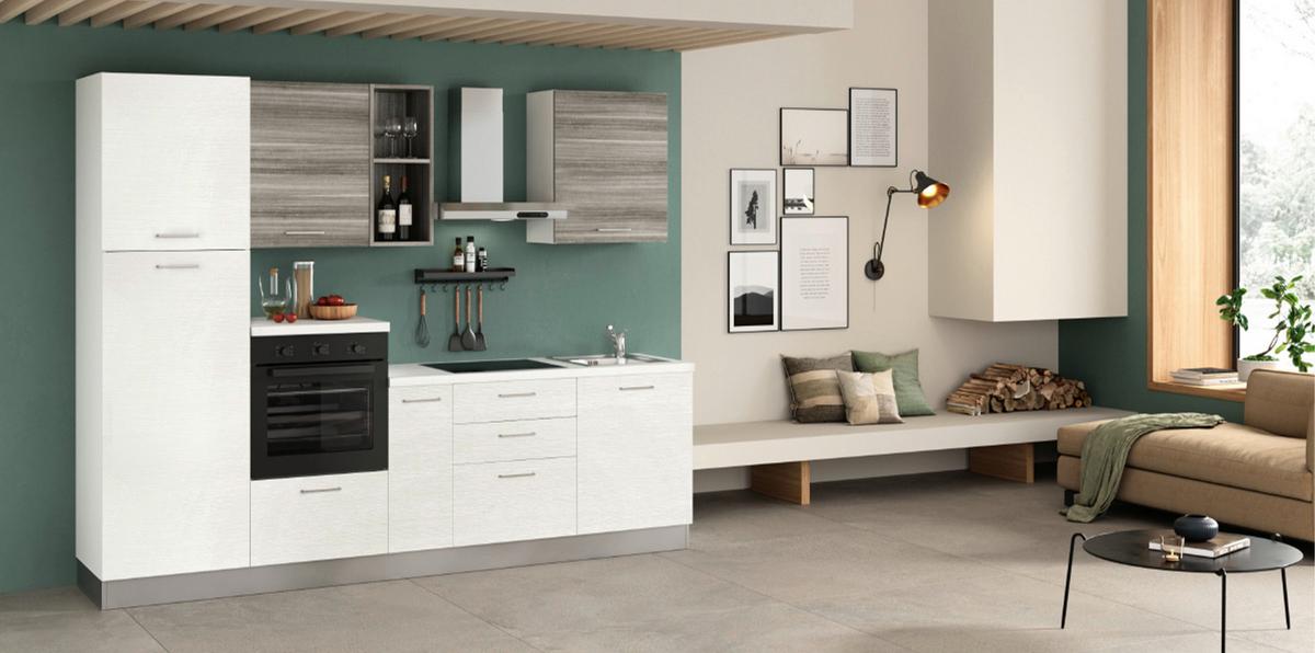 Küchenzeile Talia Mit Kühlschrank 270 Cm - Magnolie/Grauweiß, LIFESTYLE, Holzwerkstoff/Kunststoff (270cm) - MID.YOU