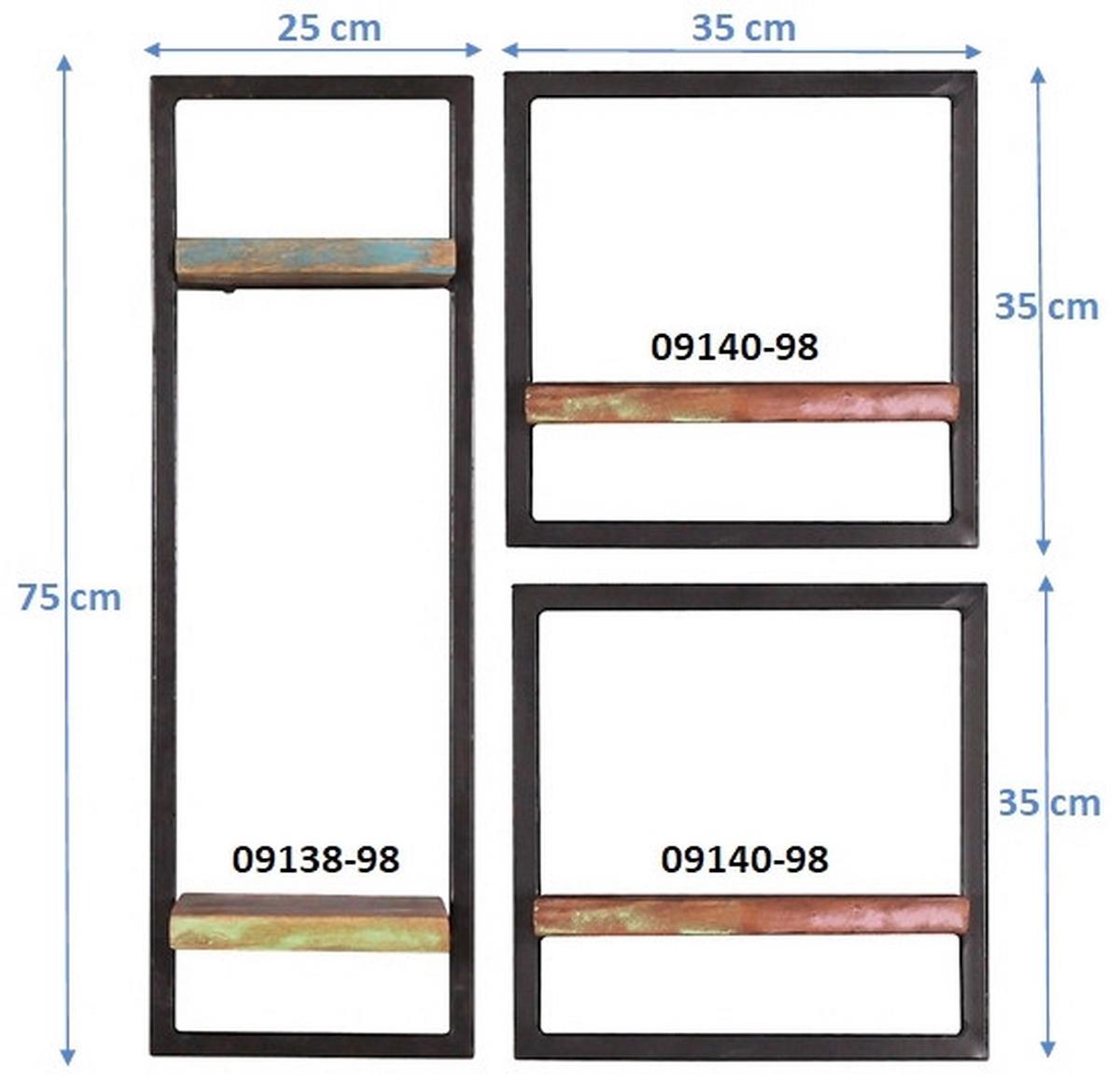 Wandregalset Multicolor/Schwarz B: 65cm - Multicolor/Schwarz, Design, Holz/Metall (65/75/25cm) - MID.YOU