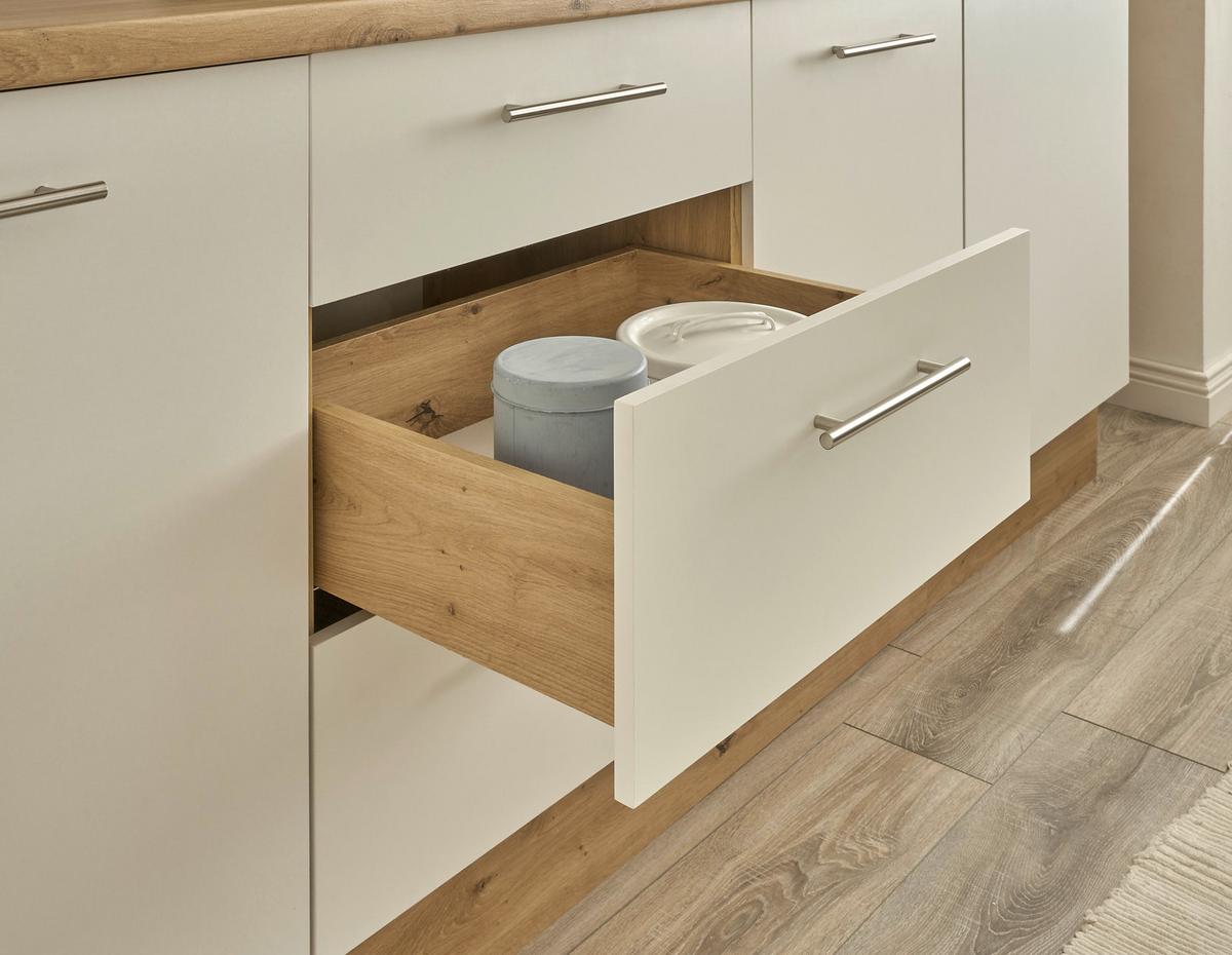 Küchenblock Capri Weiß/Eiche Dekor B: 280 cm - Weiß/Eiche Artisan, Basics, Glas/Holzwerkstoff (280cm) - MID.YOU