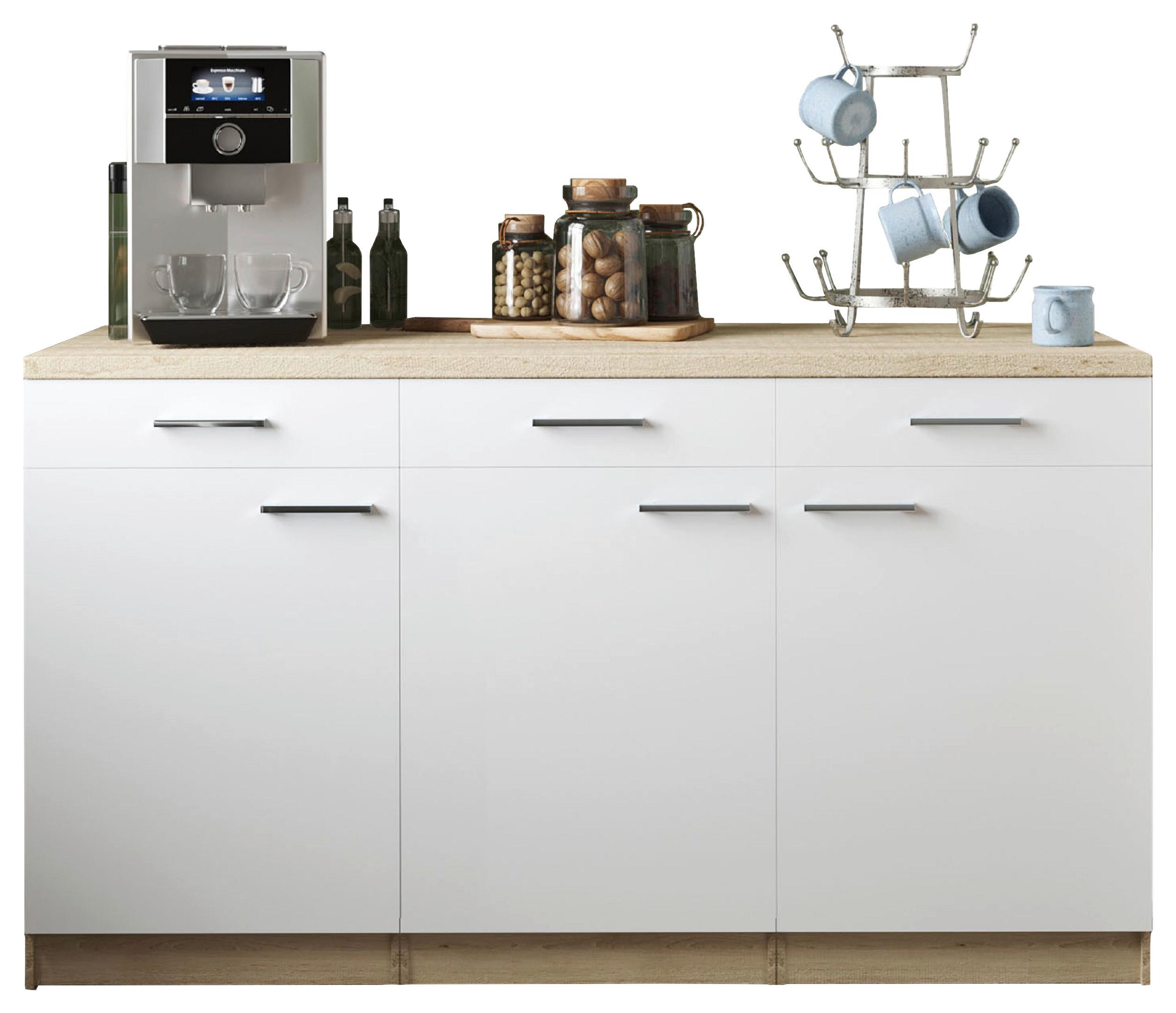 Küchenunterschrank Merle Weiß/Eiche Dekor B:150cm - Eichefarben/Weiß, Basics, Holzwerkstoff (150/85/60cm) - Respekta
