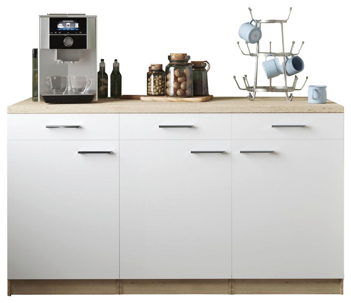 Küchenunterschrank Merle Weiß/Eiche Dekor B:150cm - Eichefarben/Weiß, Basics, Holzwerkstoff (150/85/60cm) - Respekta