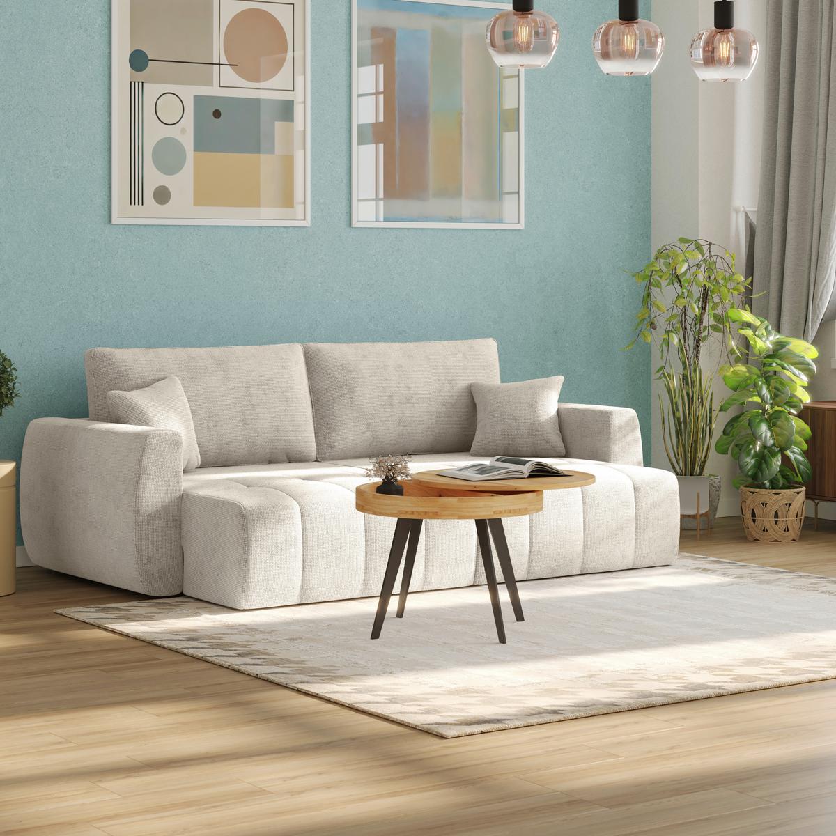 Schlafsofa Bali - Creme/Schwarz, MODERN, Holz/Textil (245/74-90/104cm) - Luca Bessoni