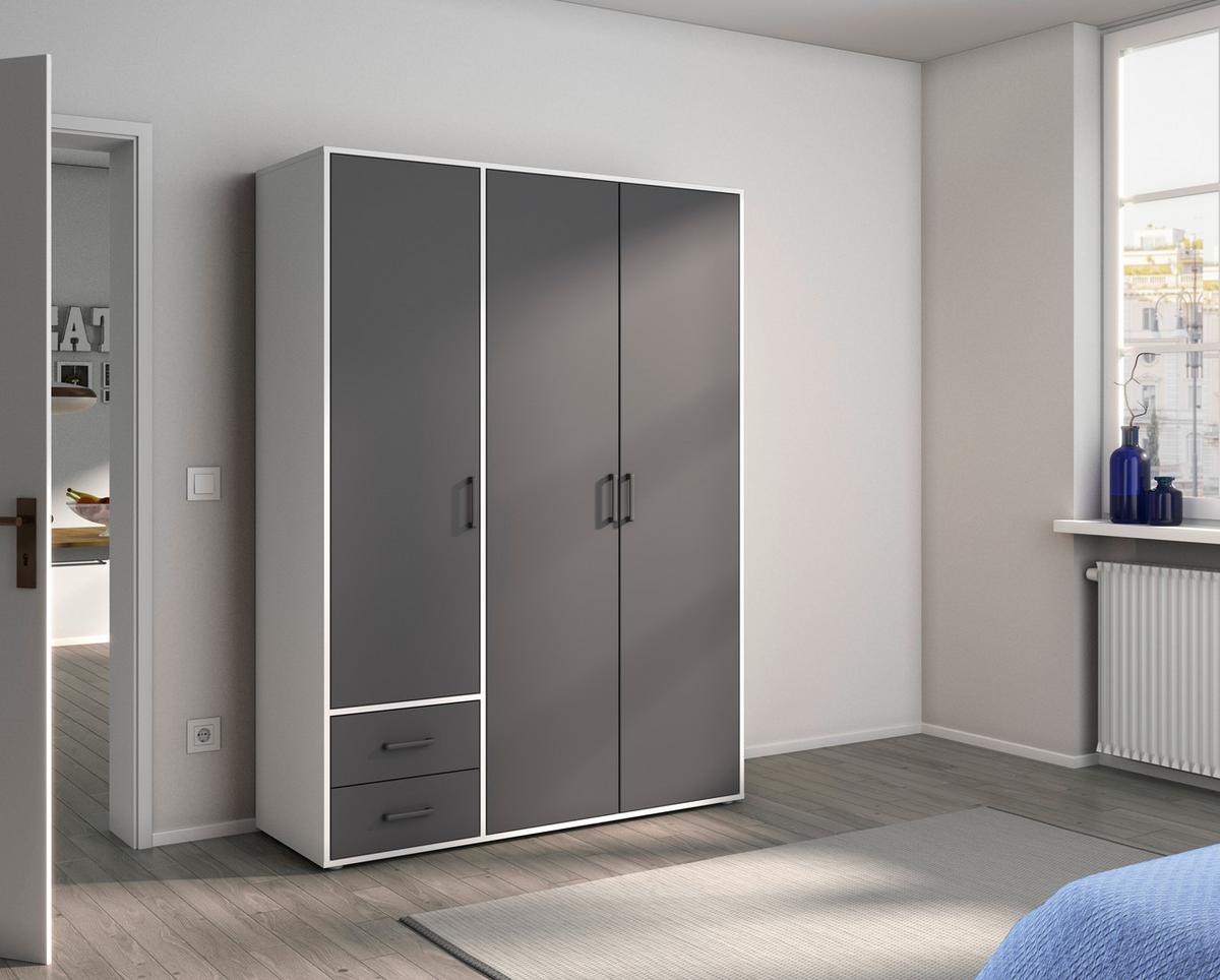 Drehtürenschrank Voyager Weiß,grau 140 cm - Weiß/Grau, MODERN, Holzwerkstoff (140/194/53cm) - Rauch Möbel