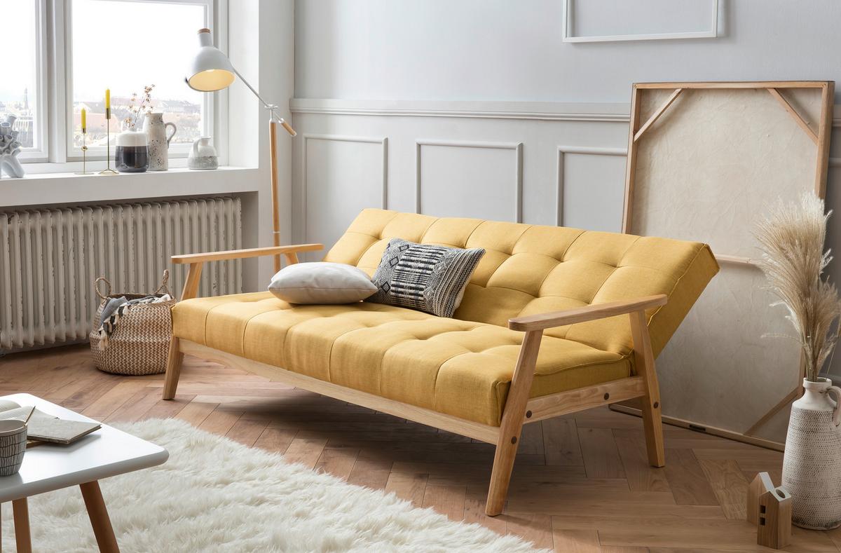 Schlafsofa Naturfarben/senfgelbb: 190 Cm - Senfgelb/Naturfarben, MODERN, Holz/Textil (190/81/85cm) - Livetastic
