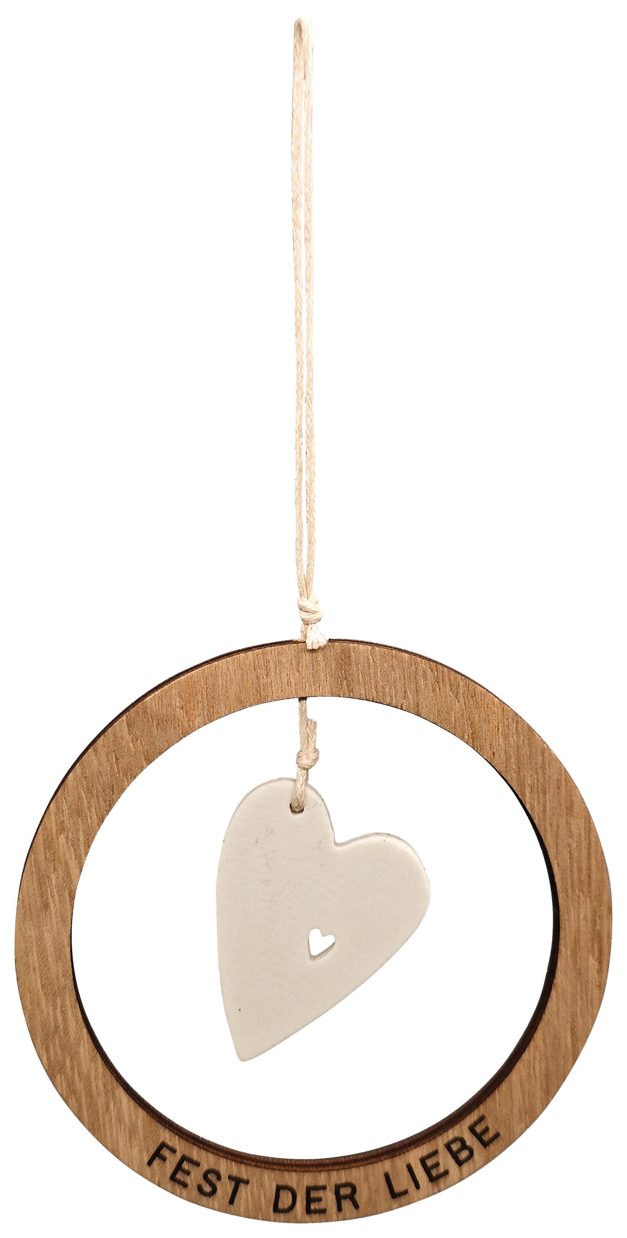 Závesná dekorácia KYLIE - biela/prírodná farba, Konventionell, kompozitné drevo/keramika (9,5/9,5/0,5cm) - Mömax