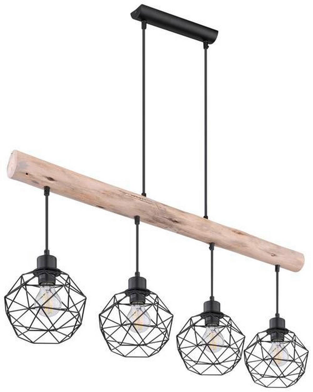 Hängeleuchte Theodor H: 120 Cm 4-Flammig - Schwarz/Naturfarben, Natur, Holz/Metall (85/18cm) - Globo