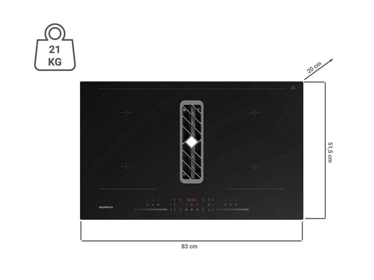 Kochfeld-Dunstabzug-Kombi Respekta Calima Schwarz B:83cm - Schwarz, Basics, Glas (83/20/51,5cm) - Respekta