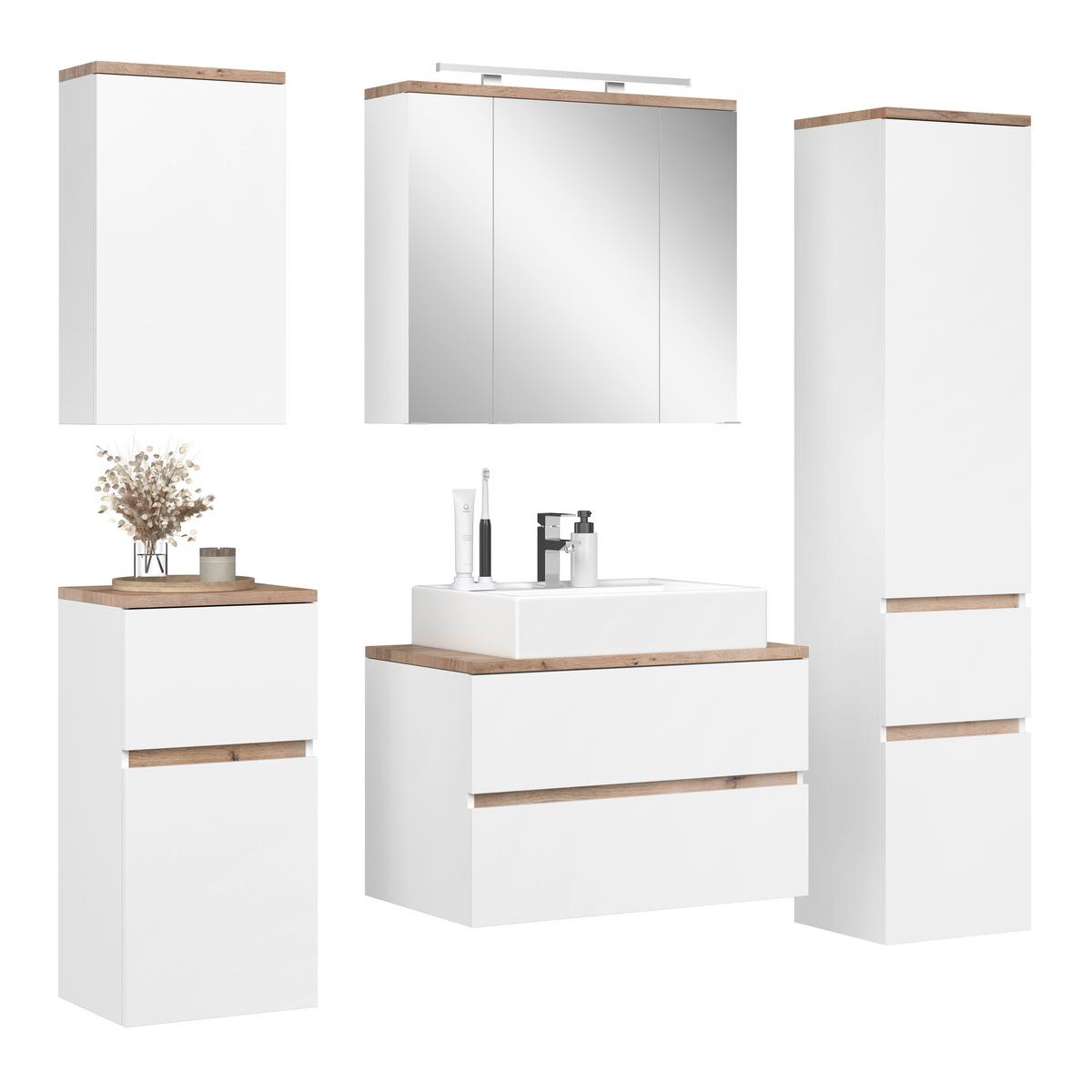 Spiegelschrank Marbella mit LED 3-türig BHT: 80x70x20 cm - Weiß, MODERN, Glas/Holzwerkstoff (80/70/20cm)