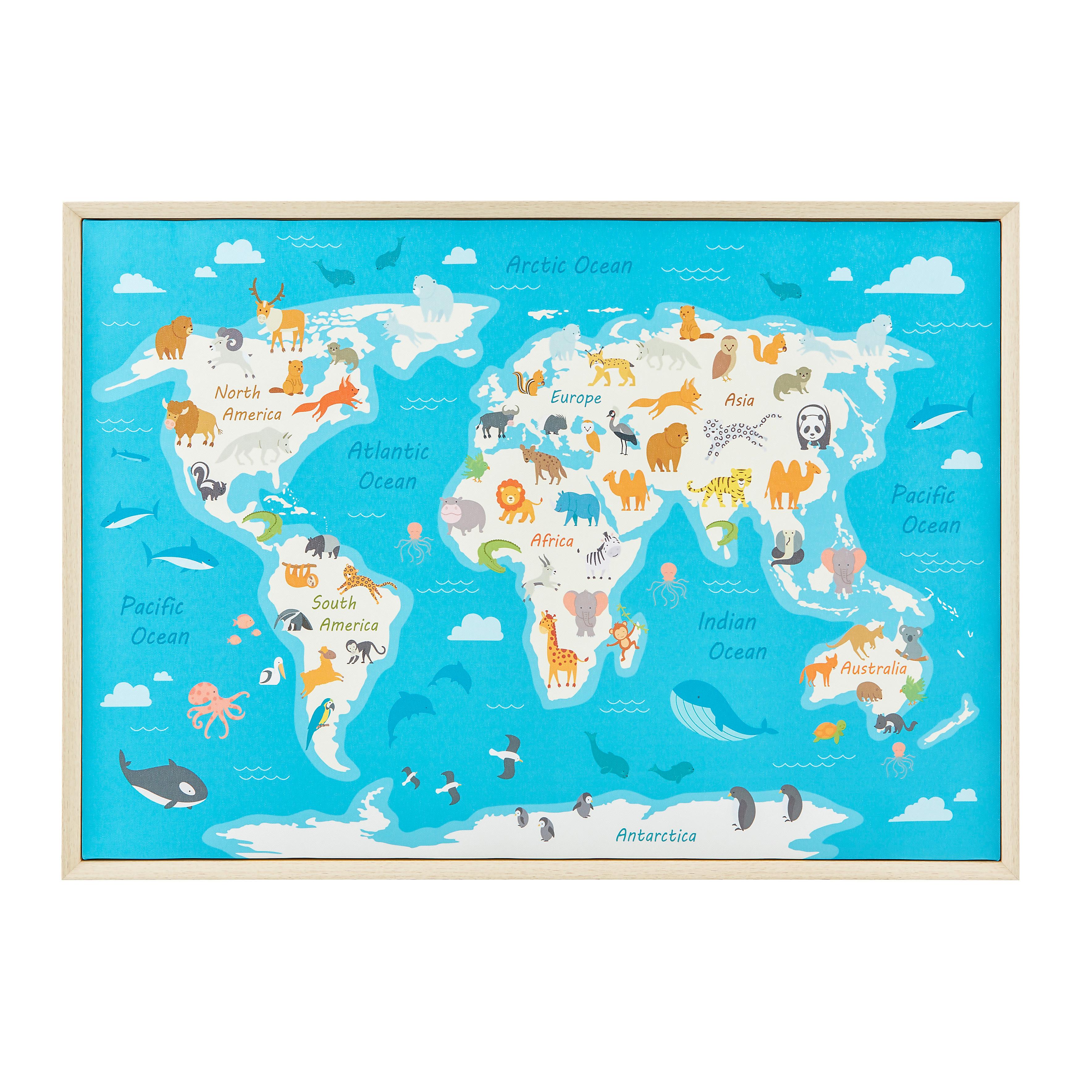 Obraz World Map Animal 50x70x3,5 Cm - viacfarebná/svetlohnedá, Moderný, kompozitné drevo/textil (70/50/3,5cm) - Bessagi Home