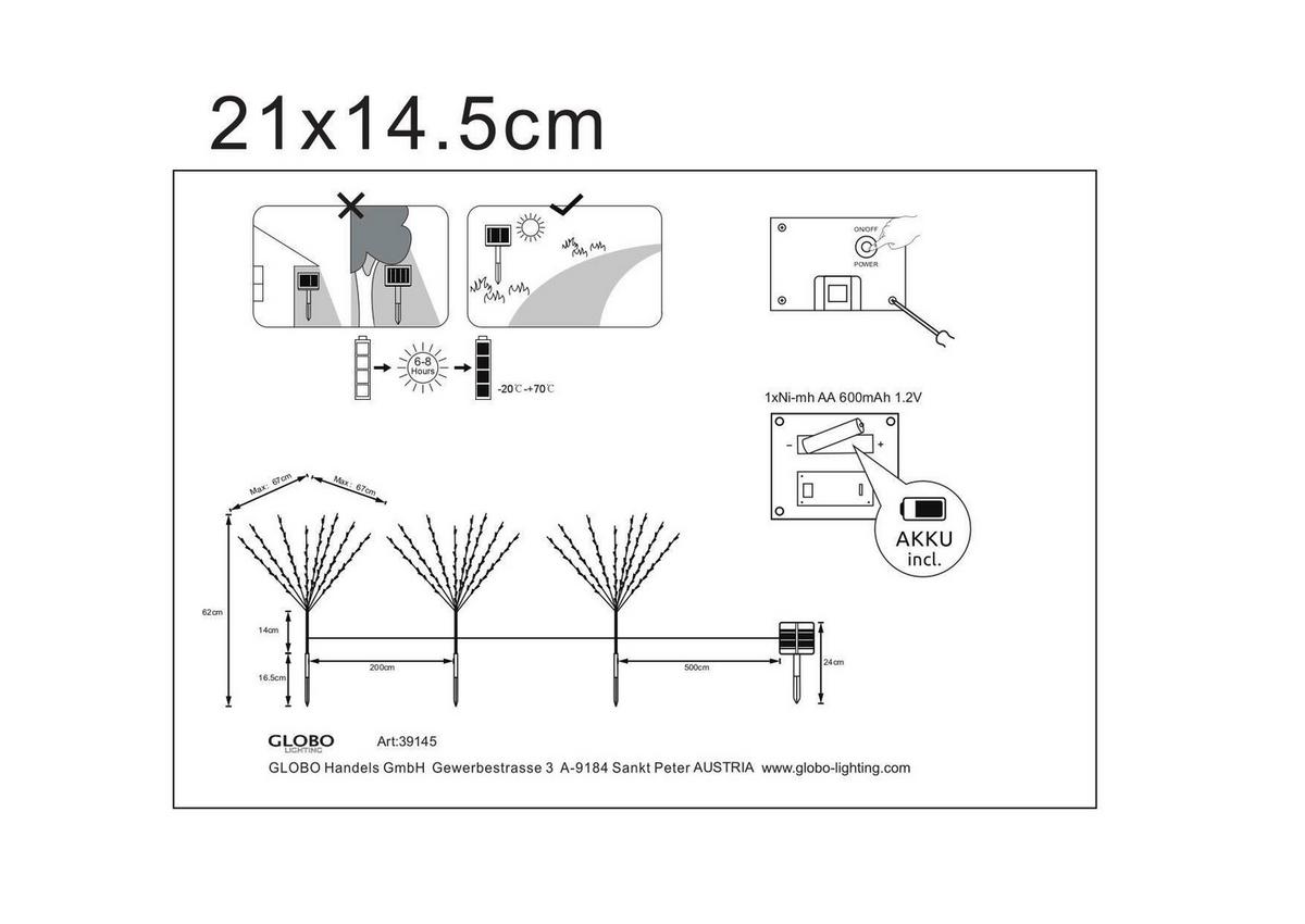 Solarleuchte Braun 120xled H: 62 cm - Braun, Basics, Kunststoff (900/62cm) - Globo