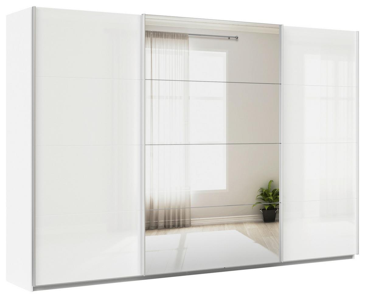 Schwebetürenschrank + Spiegel B: 315cm Feldkirch Weiß - Weiß Hochglanz/Silberfarben, MODERN, Holzwerkstoff (315/210/62cm)