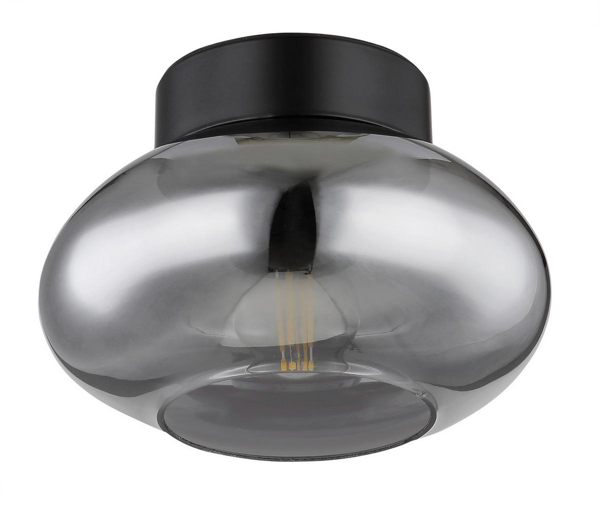 Deckenleuchte Ø 18 cm 1-Flammig mit Rauchglas - Schwarz, Design, Glas/Metall (18/13cm) - Globo