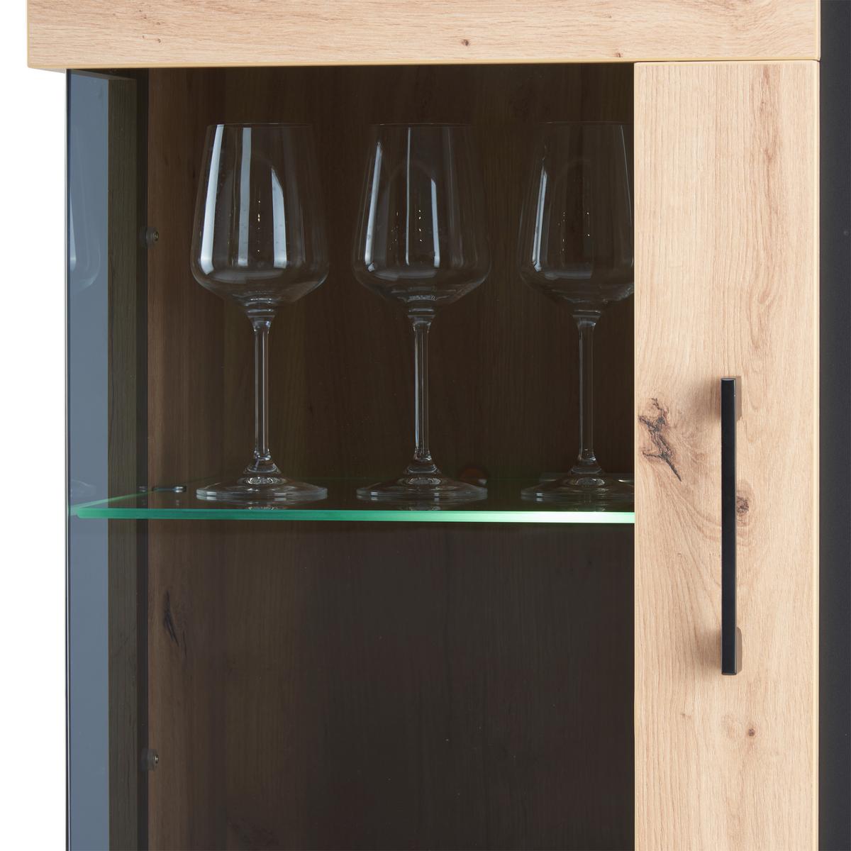 VITRÍNA NATURE - čierna/farba duba, Konventionell, kov/kompozitné drevo (95/144,3/42cm)