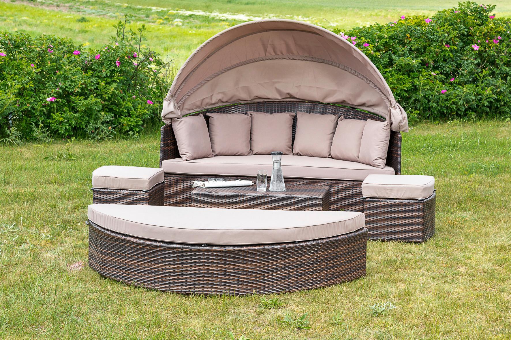 Gartenmuschel Riva Metall/ Kunststoff/Textil verstellbar - Taupe/Braun, KONVENTIONELL, Kunststoff/Textil (180/88/183cm) - Gardenson