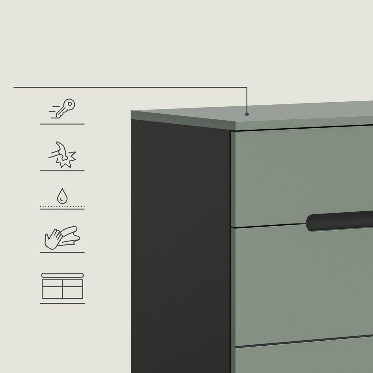 Garderobe Canu 5-Teilig Grau/Grün B: 255 cm - Graugrün/Grau, Design, Holzwerkstoff (255/190/37cm) - Livetastic