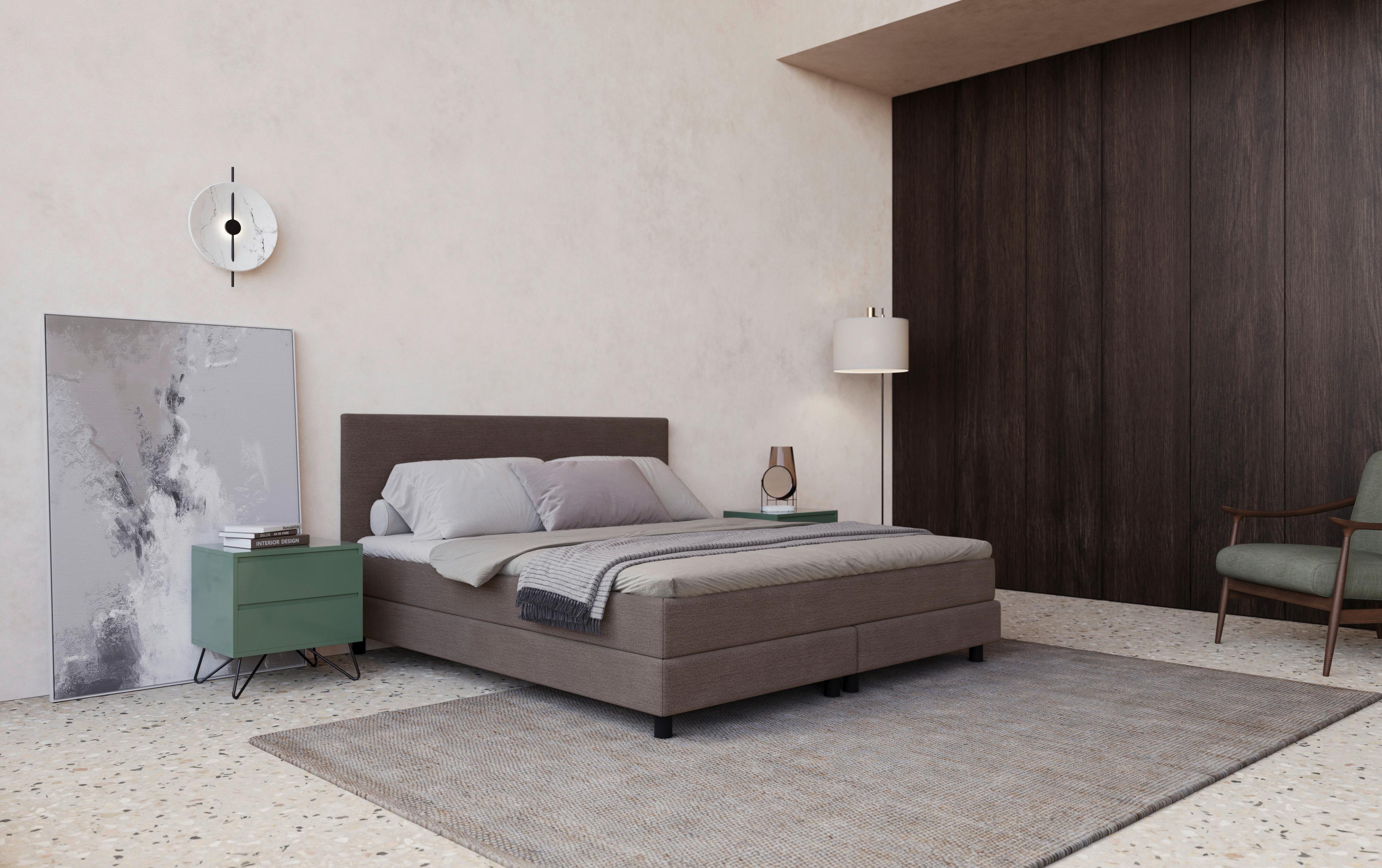 Boxbett mit Topper Andorra 160x200 cm Taupe - Taupe/Schwarz, MODERN, Holzwerkstoff/Textil (160/200cm) - MID.YOU