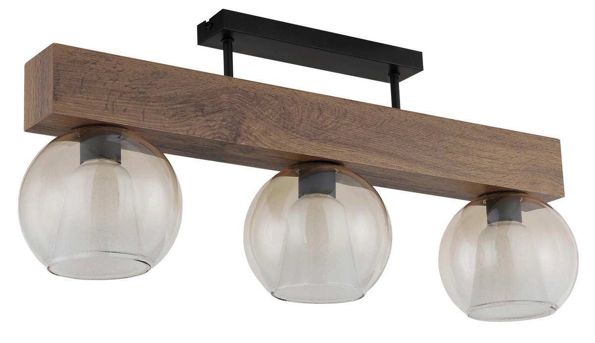 Deckenleuchte Barry L: 74 cm Klar Schwarz Dunkelbraun - Klar/Dunkelbraun, Basics, Glas/Holzwerkstoff (74/18/32,5cm) - Globo