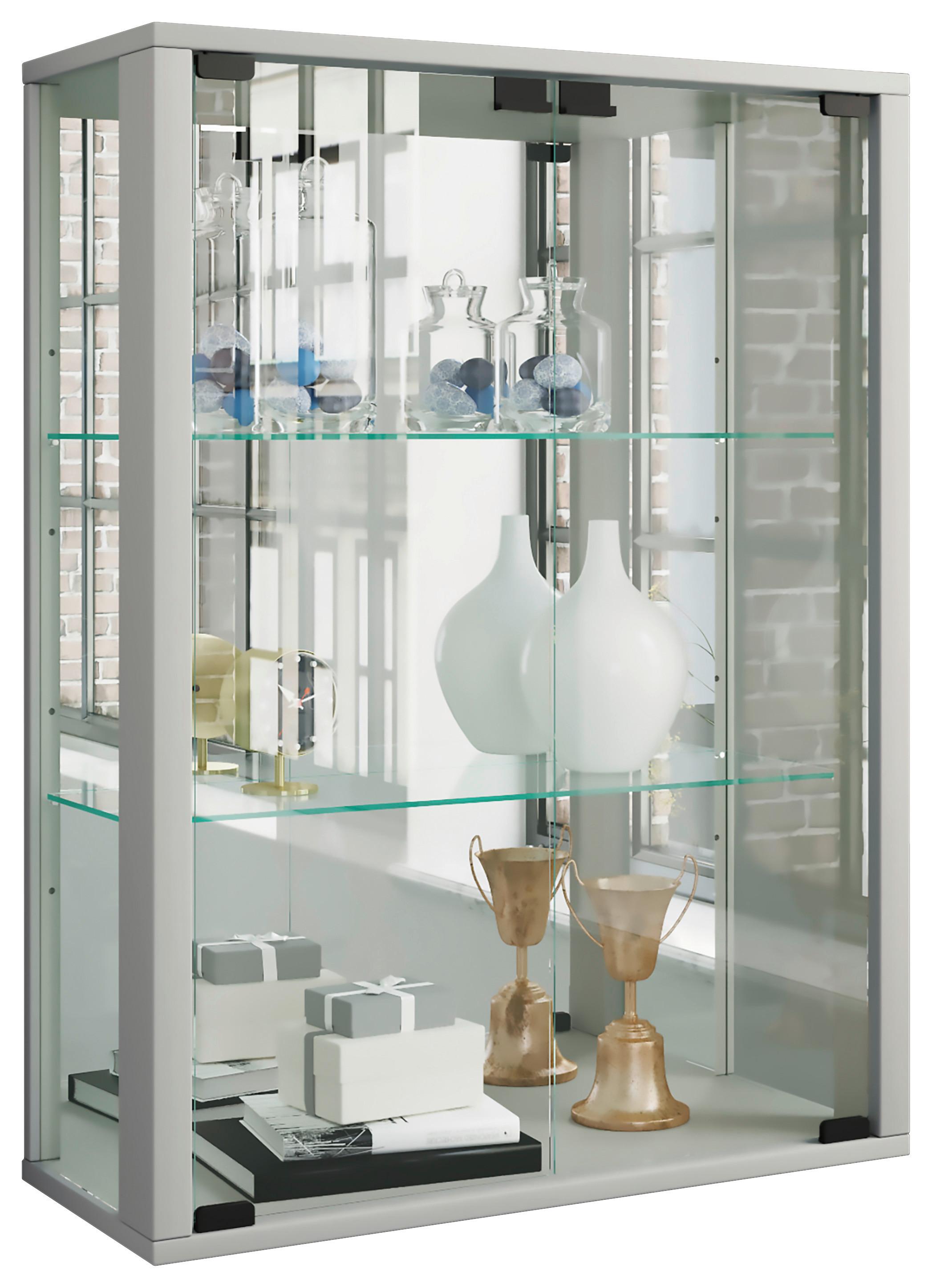 Hängevitrine Udina Silberfarben B: 60 cm - Silberfarben/Schwarz, MODERN, Glas/Holz (60/80/25cm) - MID.YOU
